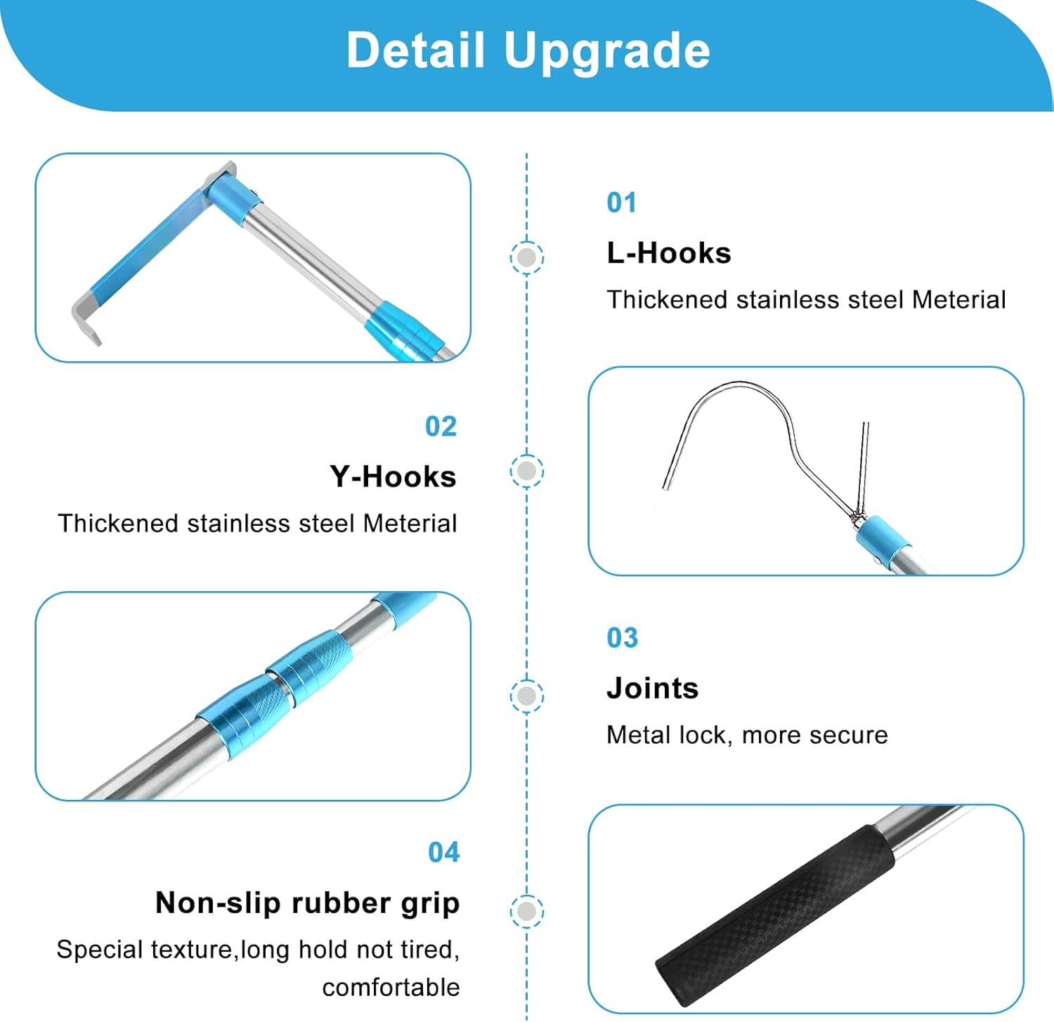 Rtshuok 6.3 Ft Truck Cargo Grabber Bed Reach Tool, Expandable Heavy Duty Stainless Steel Truck Telescoping Pull Pole with Two Hooks for Pickuptruck SUV Boat Accessories