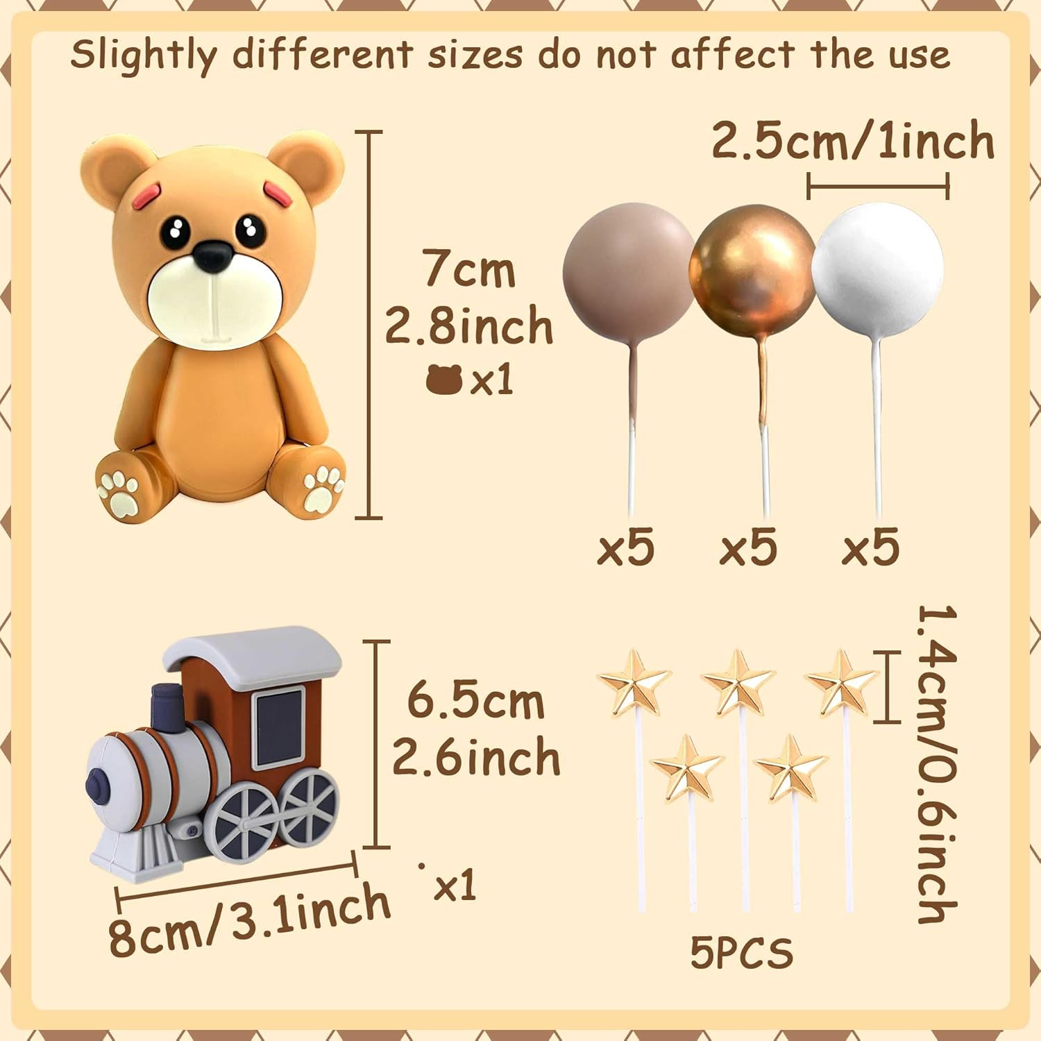 Laventy Bear Cake Decoration Beige Brown Balls Cake Topper Boho Bears Cake Cake Decoration Baby Shower Birthday Cake Decoration - Brown image number 5