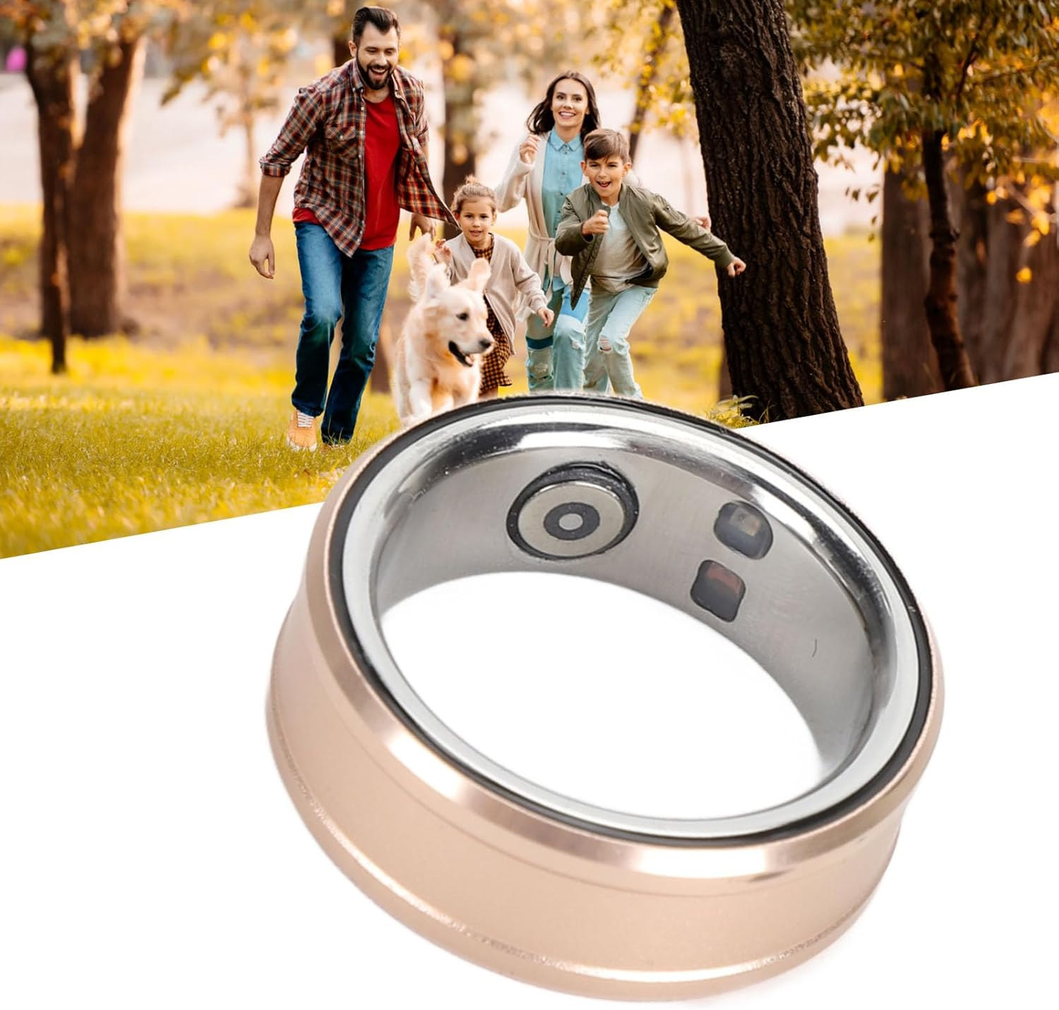 Smart Ring Health Tracker for Men and Women, BT 5.1 NFC Sleep Body Temperature Monitoring Step Counter, IP68 Smart Ring for Video Scrolling Book Page Flipping (Gold) image number 1