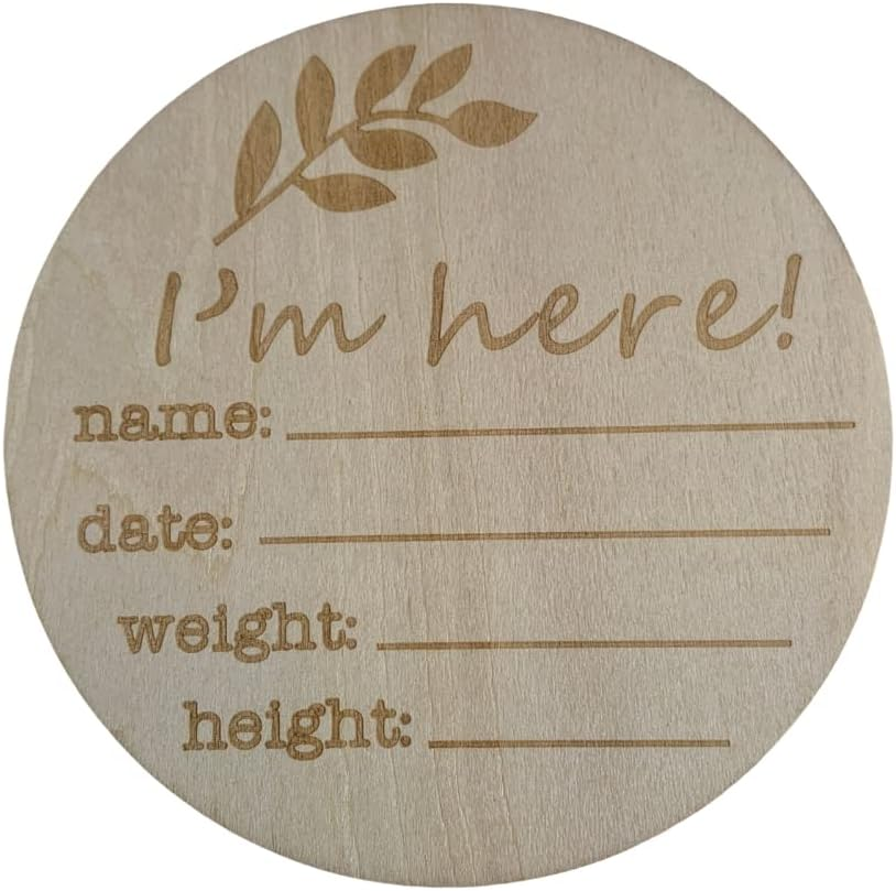 Wooden Baby Announcement Disc &ndash; Newborn Photo Prop & Keepsake Sign | Baby Gift | Birth Announcement Plaque &ndash; Multiple Designs Available (Hello I'M New Here) image number 6