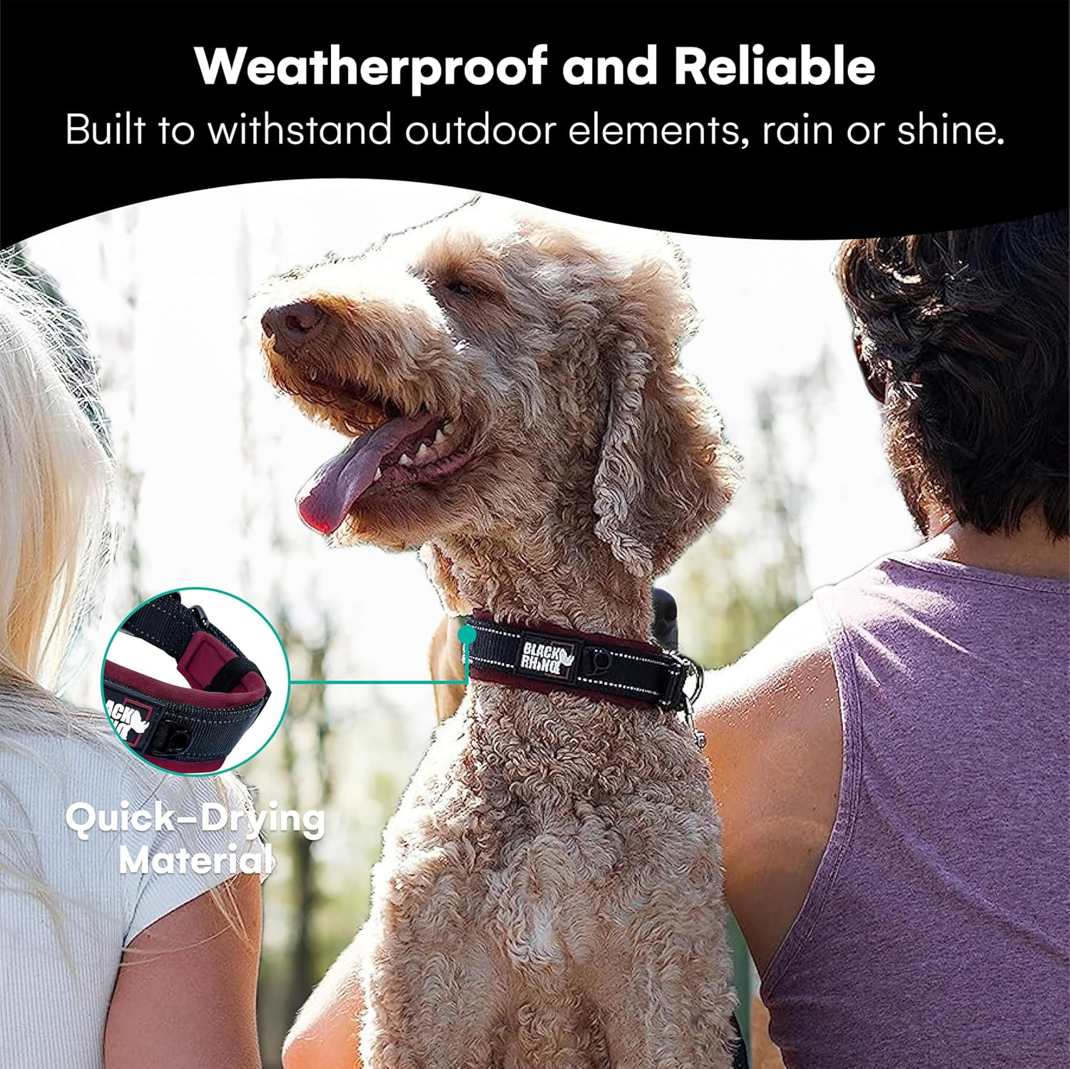 Black Rhino - the Comfort Collar Ultra Soft Neoprene Padded Dog Collar for All Breeds - Heavy Duty Adjustable Reflective Weatherproof (Large, Burgundy/Bl) image number 5