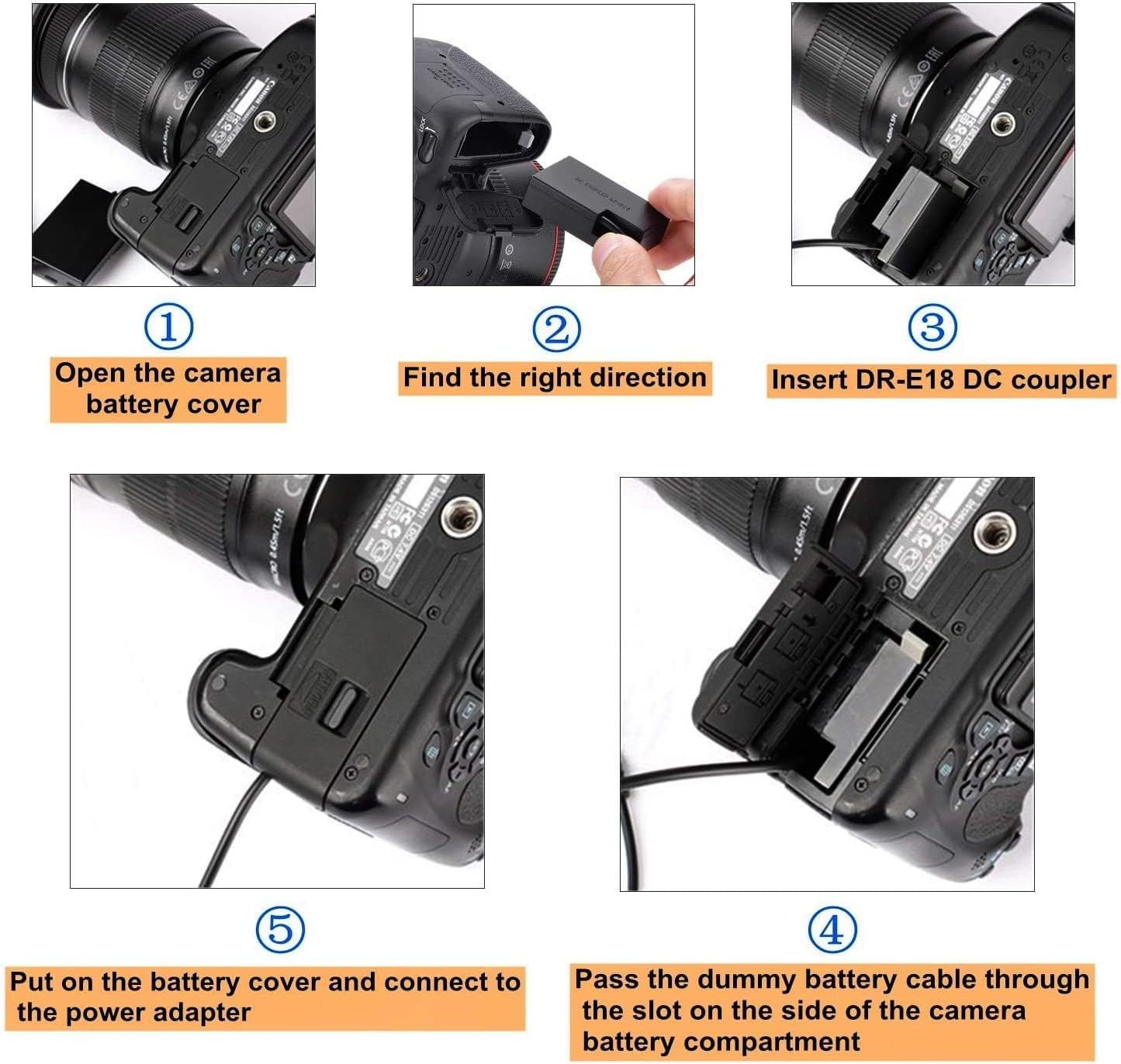 Kimaru ACK-E18 AC Power Adapter LP-E17 Dummy Battery DR-E18 DC Coupler Kit for Canon EOS Rebel RP R8 R10 R50 R100 SL2 SL3 T6I T6S T7I T8I 200D 200DII 250D 750D 760D 800D 77D 8000D Cameras. image number 3
