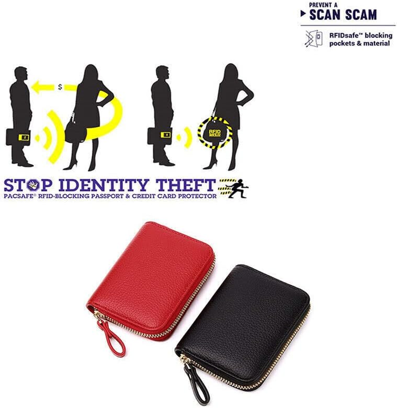 Women Zip Leather Wallet Card Holder Short Wallet RFID Blocking Coin Purse Pouch, Stylish & Secure Small Pouch - Black image number 3