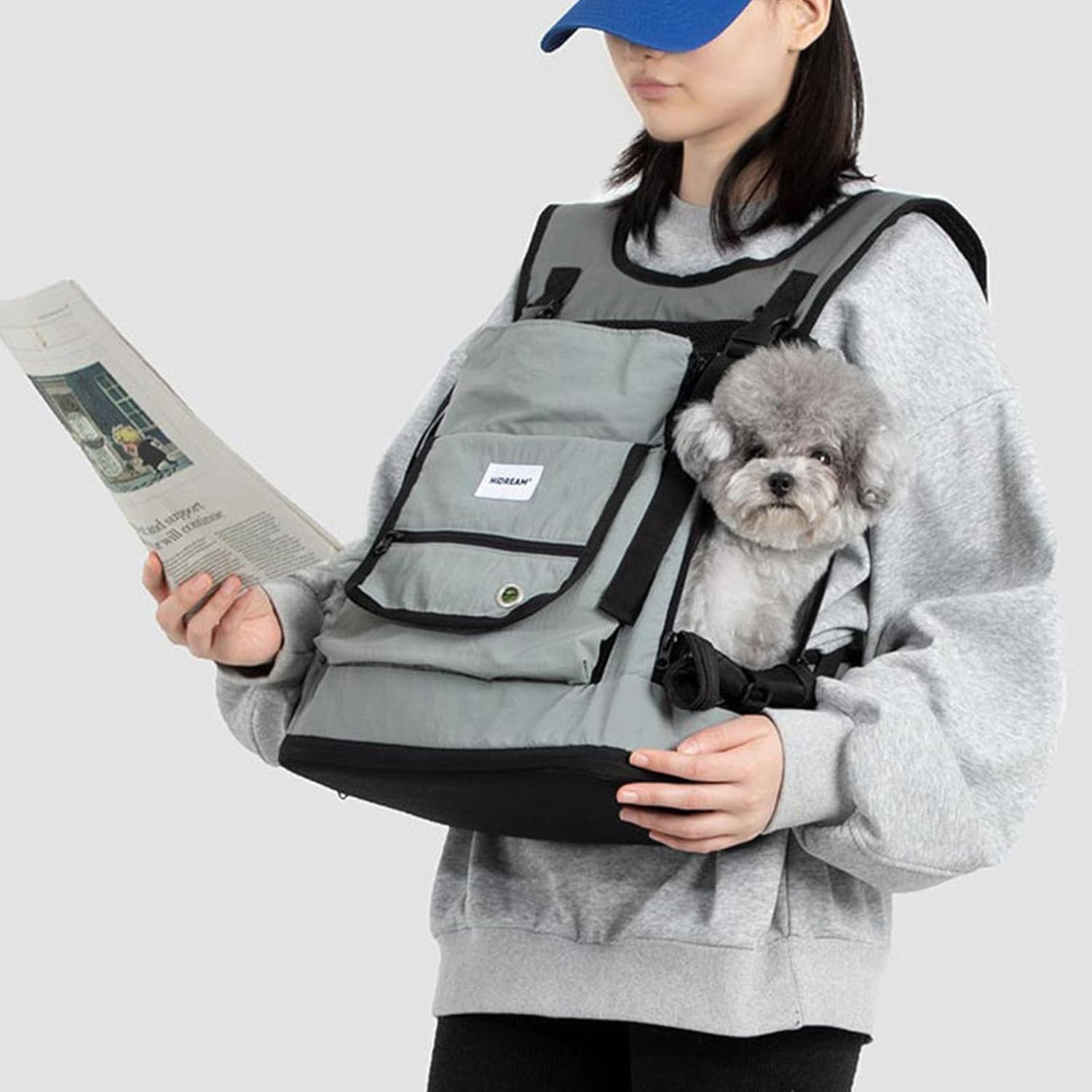 LIFEBEA Ergonomic Pet Carrier Backpack - Ventilated & Secure Front/Back Cat & Small Dog Carrier (Up to 7Kg) - Airline Approved Travel Bag with Escape-Proof Leash & Storage (Gray) image number 4