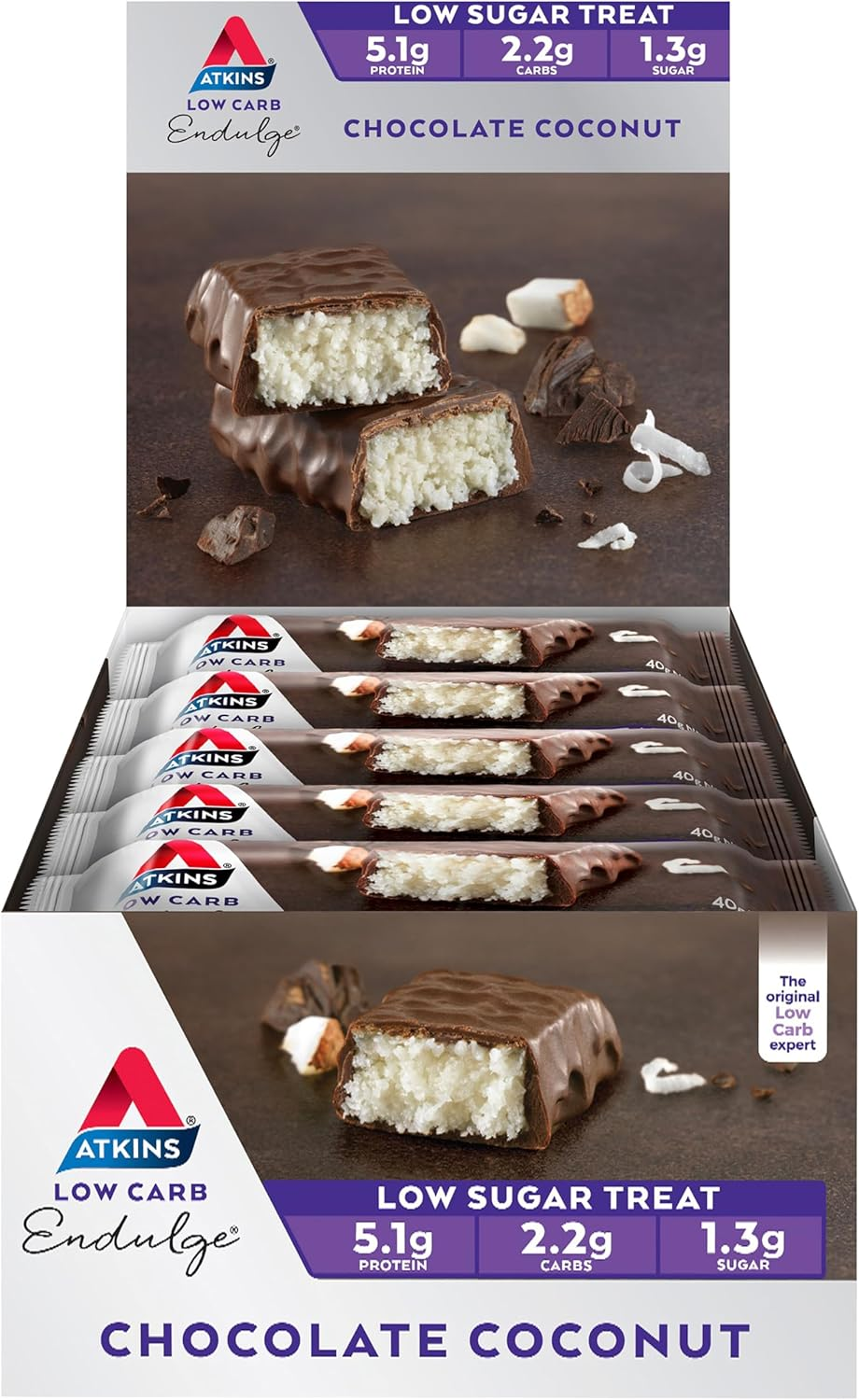 Atkins Endulge Chocolate Coconut Bar, Dessert Favourite, Low Sugar, High Fibre, Keto Friendly Bar, 15 Count image number 3