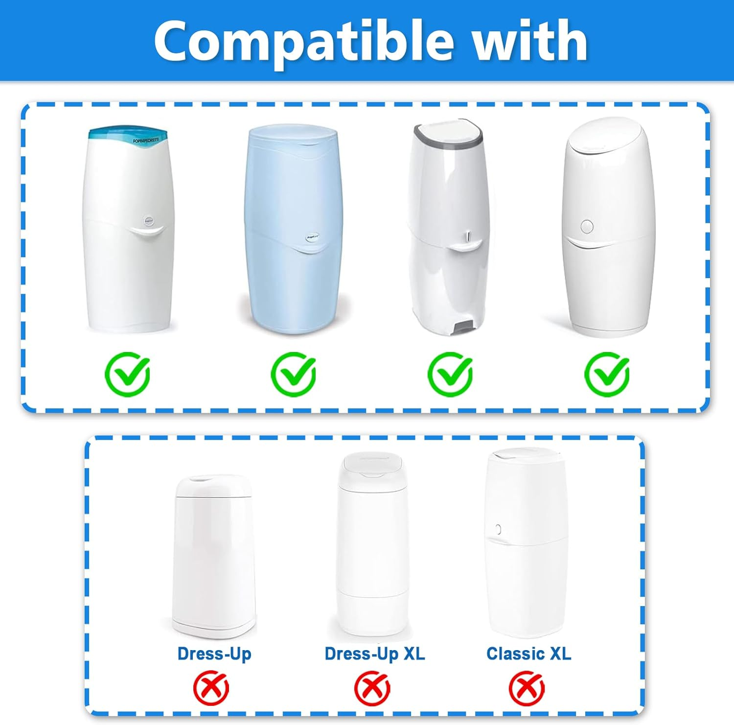 Nappy Bin Refill Cassettes Compatible with Angelcare Nappy Bin & Litter Locker II, Pack of 4 Nappies, Extra Length and Thickness, Strong Odour Elimination Lavender Fragrance for Babies image number 1