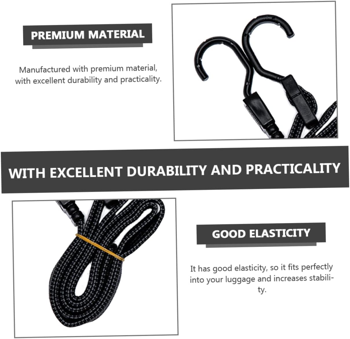 MUCKLILY Bungee Cord and Tensioner Strap 2Pcs Set 1.2M Elastic Cargo Binding Belt for Motorcycle Bicycle Kayak Luggage Securement Travel Gear