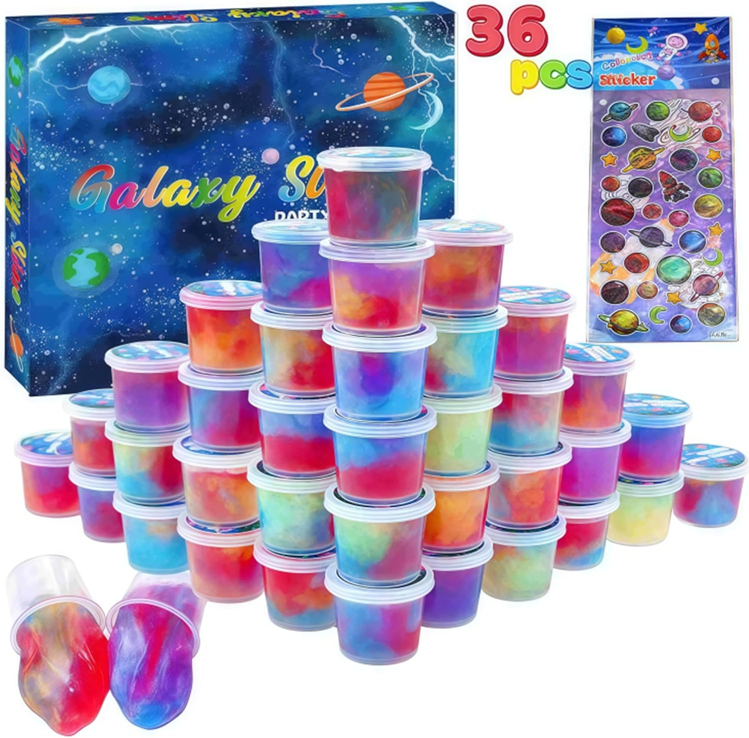 Anfylife 36 Packs Galaxy Slime Cups for Party Favors｜Sensory Toys for Stress Relief｜Non-Sticky & Non-Toxic,Birthday Halloween Gifts,Classroom Reward image number 4