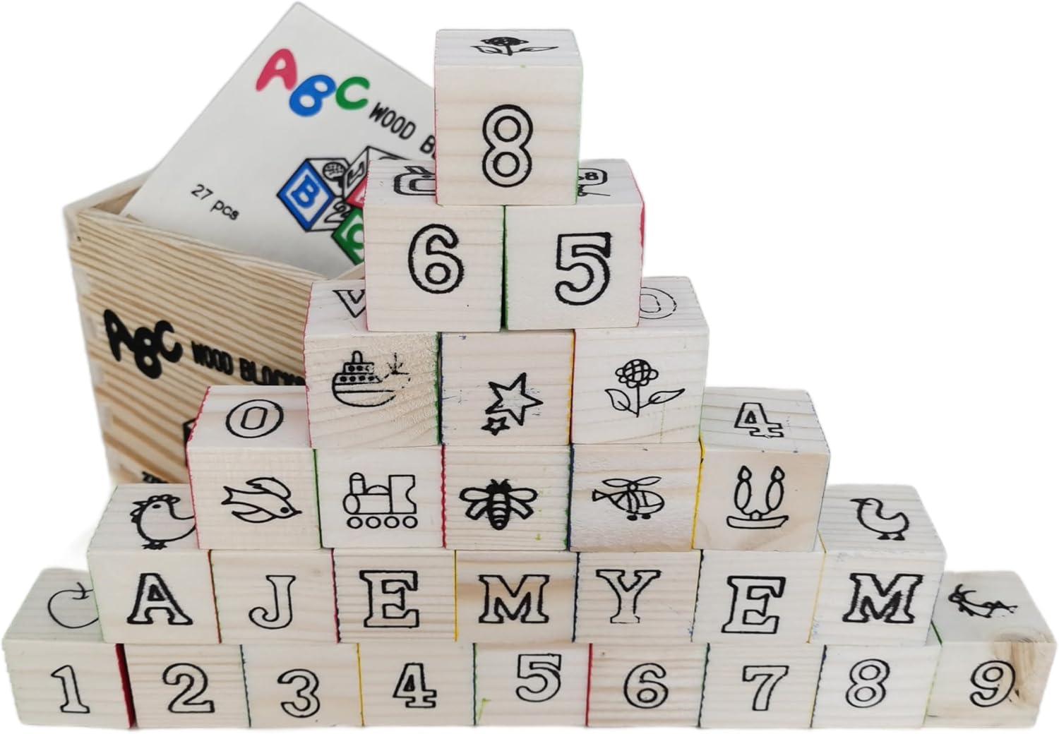 Wooden Baby Block Set with Alphabet Numbers Patterns for Preschool Learning, Toddler Montessori Educational Wooden Toys for Baby Boys or Girls Gift, Wood ABC Letter Blocks & 123 Number Blocks image number 4