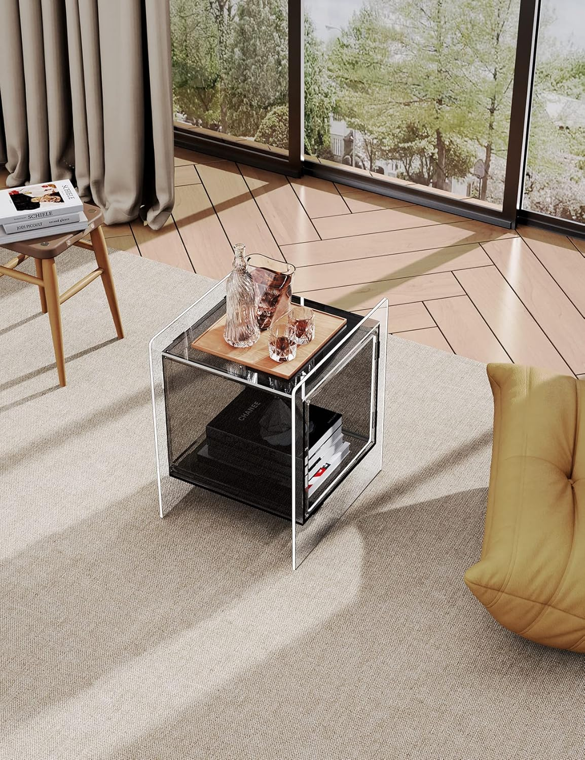 Acrylic Side Table, Nightstand Bedside Table, Record Player Stand, Multifunction Tables, 46 X 40 X 55 Cm (Black) - Green image number 6