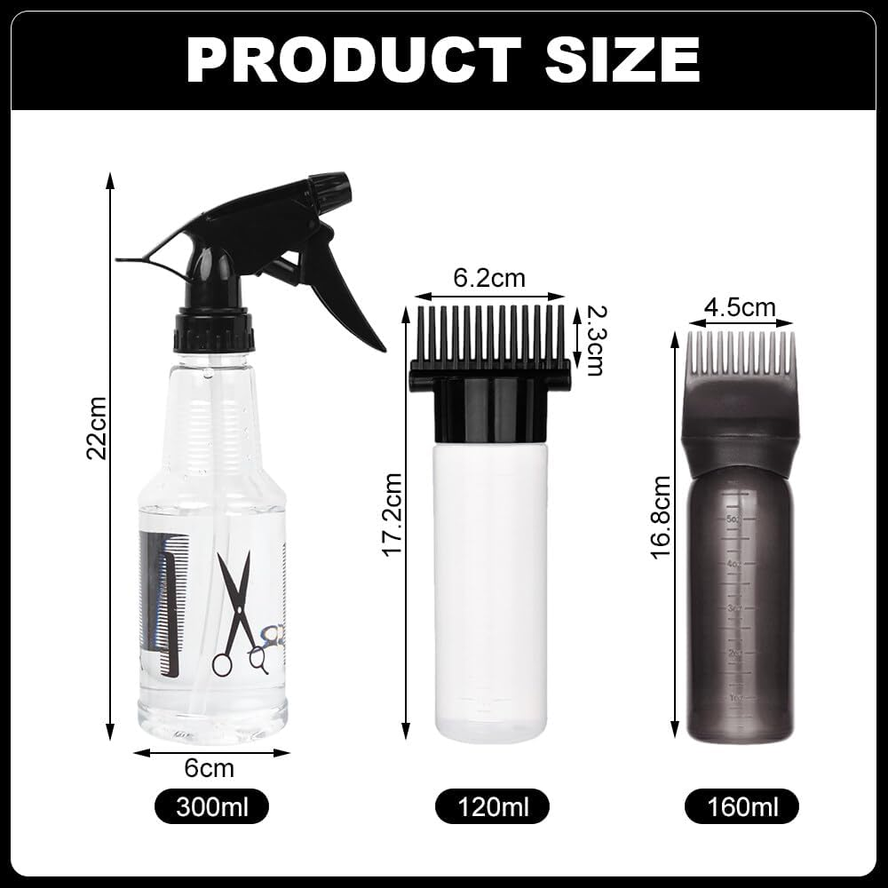 EACHPT Hair Oil Applicator Bottle, 3PCS Hair Applicator Bottle Root Comb Applicator Bottle with Continuous Spray Bottle 300Ml,Oil Applicator for Hair with Graduated Scale for Salon Home DIY image number 1