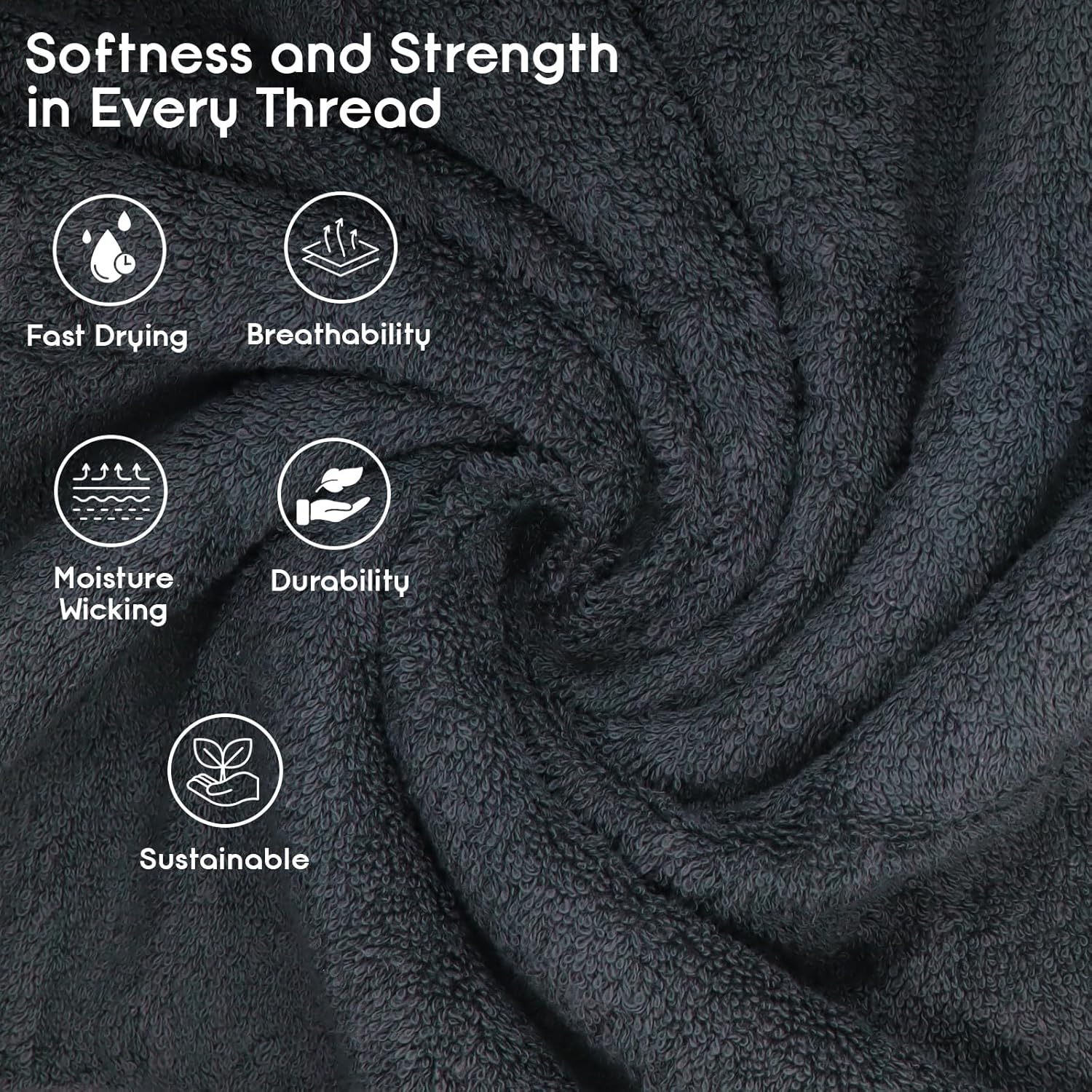 Premium Bamboo Cotton Bath Towels - Natural, Ultra Absorbent and Eco-Friendly 80Cm X 130Cm (Grey) (4 Piece Set) - White image number 7