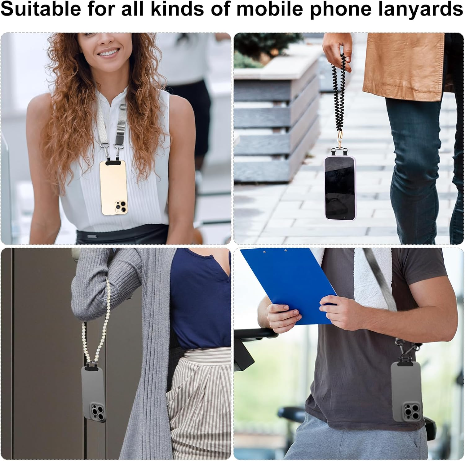 XIHIRCD 4Pcs 2 Way Phone Tether Tab, Phone Strap Patch Double Buckle Phone Lanyard Patches Phone Lanyard Pad Phone Lanyard Tether Tab Only for Full-Coverage Phone Cases with Two Speaker Holes, Black,