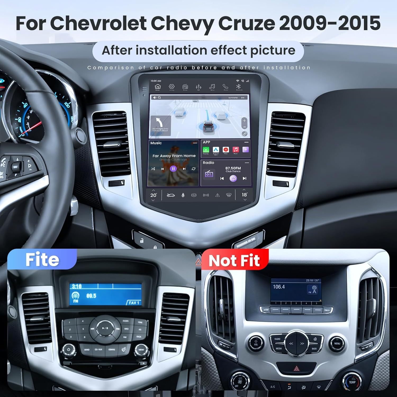 8 Core 4G RAM 64G ROM Car Radio for Chevrolet Chevy Cruze 2009-2015: Upgrade HD Touch Screen Replacement Stereo Wireless Carplay Android Auto Bluetooth 5.0 GPS 5G Wifi SWC AM FM DSP image number 3