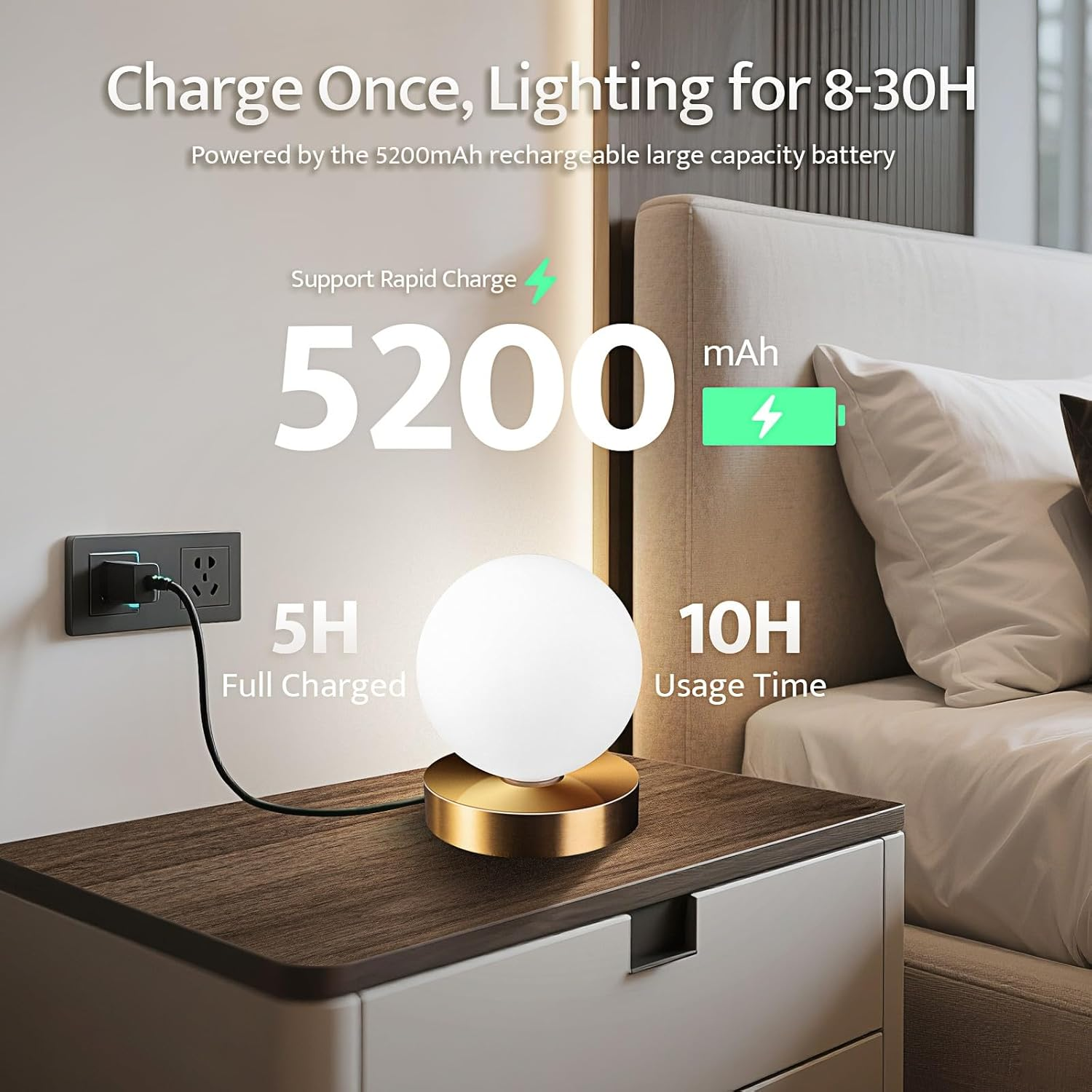 Battery Operated Wall Sconce, Dimmable Wireless Gold Wall Lamp with 5200Mah Rechargeable Battery, Portables Cordless Wall Light Fixtures for Painting Living Room Bedroom Bathroom Hallway Decor image number 6