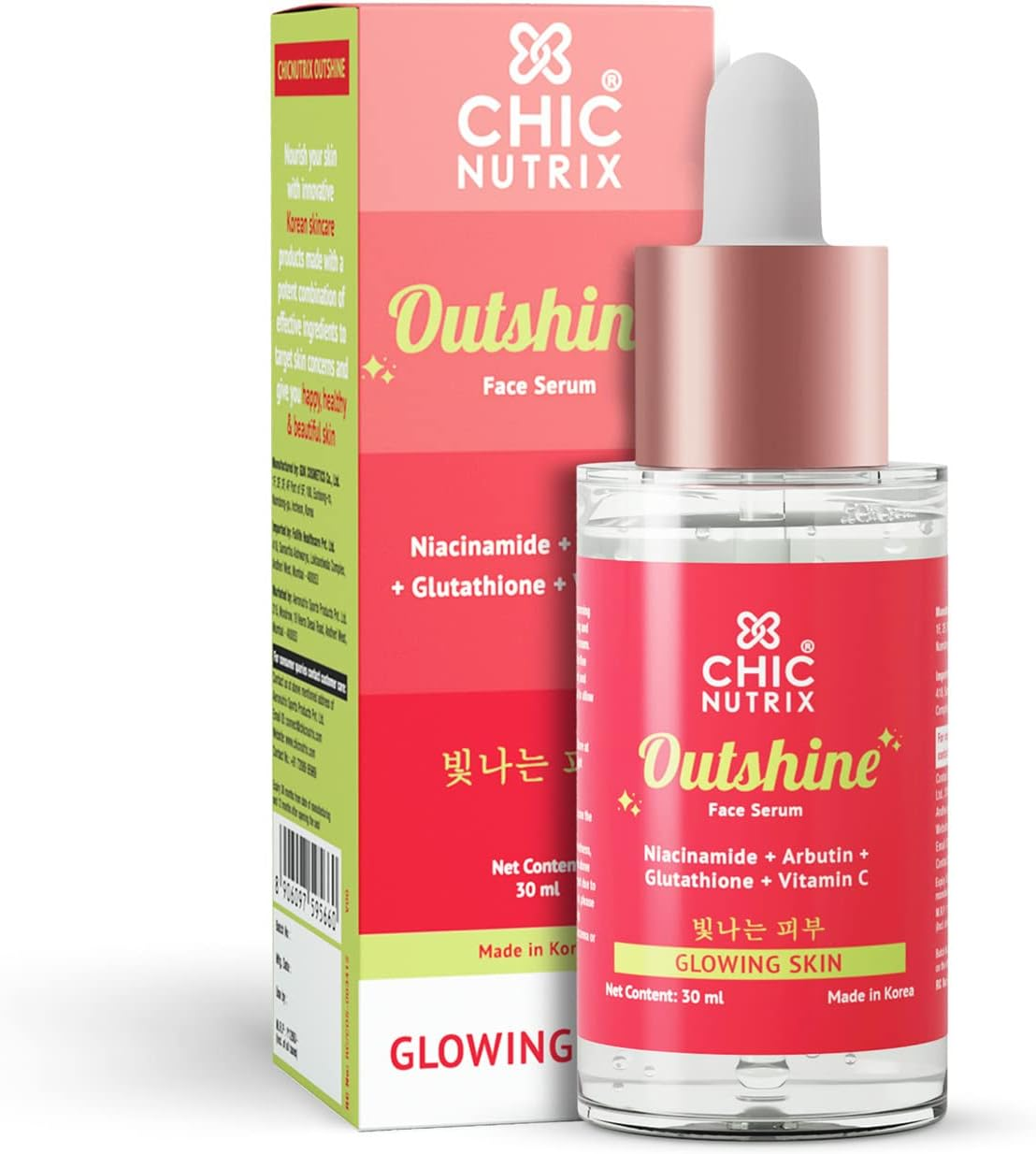 Chicnutrix Outshine &ndash; with Korean 2% Niacinamide + Glutathione + Vitamin C | Helps Brighten Dull Skin, Clears Dark Spots, Blemishes, Acne Marks & Pigmentation | Korean Glass Skin Serum image number 6