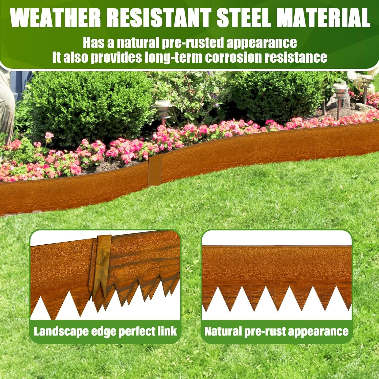6M Landscape Edging, 15Cm/20Cm/25.4Cm Height Corten Steel Edging Steel Garden Bed Metal Border Edge Rusted Rustic Patina 100 Cm Strips for Yard Lawn Outdoor Flower Plant Vegetable - 20.4Cmheight image number 5