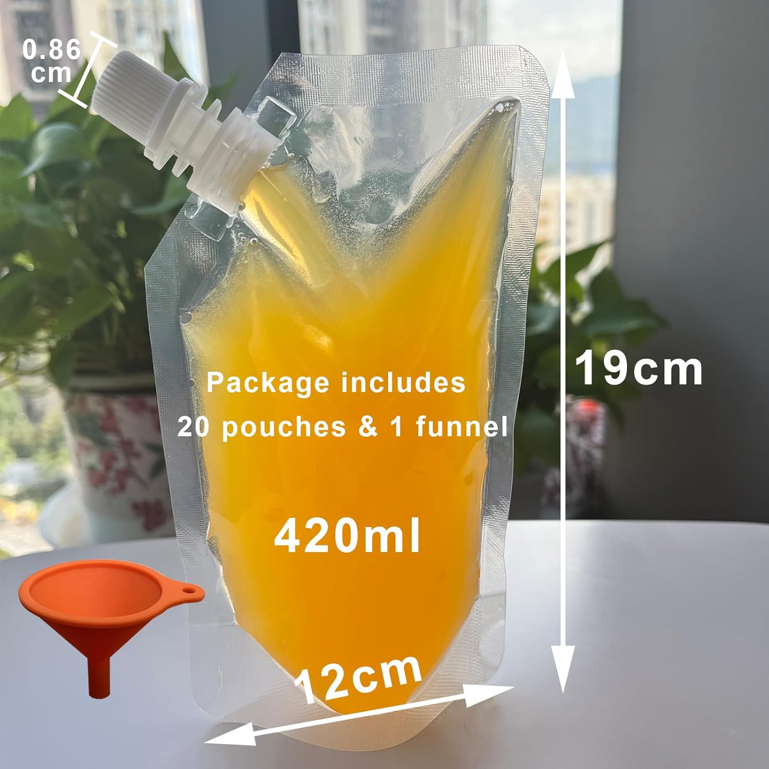 20Pack Clear Drink Pouches 420Ml with Caps and Funnel for Festivals,Leak Proof Alcohol Juice Liquid Pouches Bags, Beverage Bags, Plastic Hip Flask for Parties, Picnic, Travel, Sports image number 4