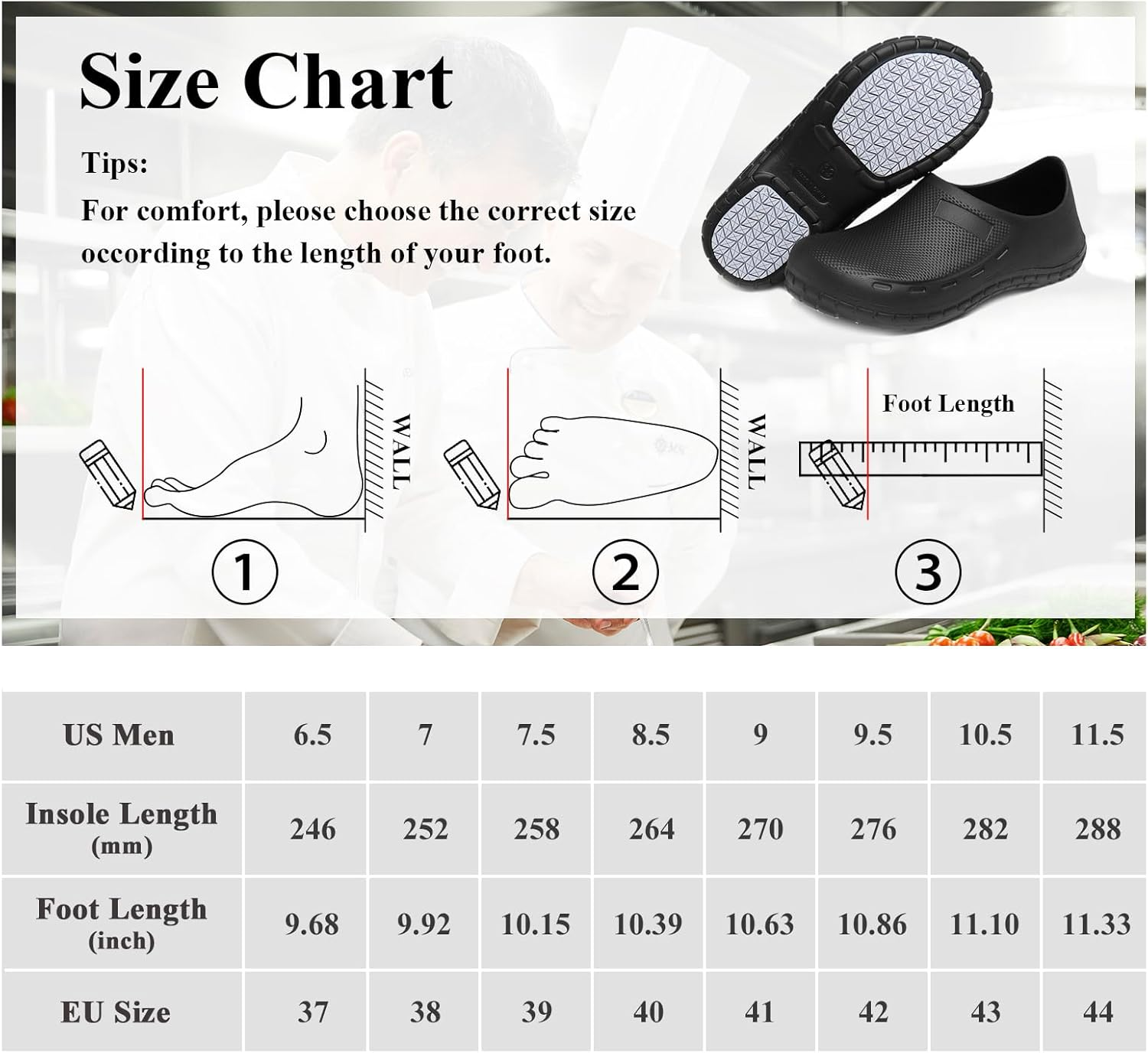 Haifago Men Non Slip Chef Shoes, Waterproof Oil Resistant Kitchen Work Clogs, Food Service Shoes for Restaurant, Zapatos Para Trabajar En Restaurante image number 3