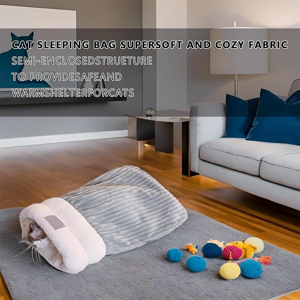 Idopick Cat Sleeping Bag for Indoor Cats Soft Self-Warming Cat Bed Cave Cozy Plush, Fluffy Tunnel Hideaway for Cats up to 6.6 Lbs (3 Kg) Perfect Winter Shelter image number 1