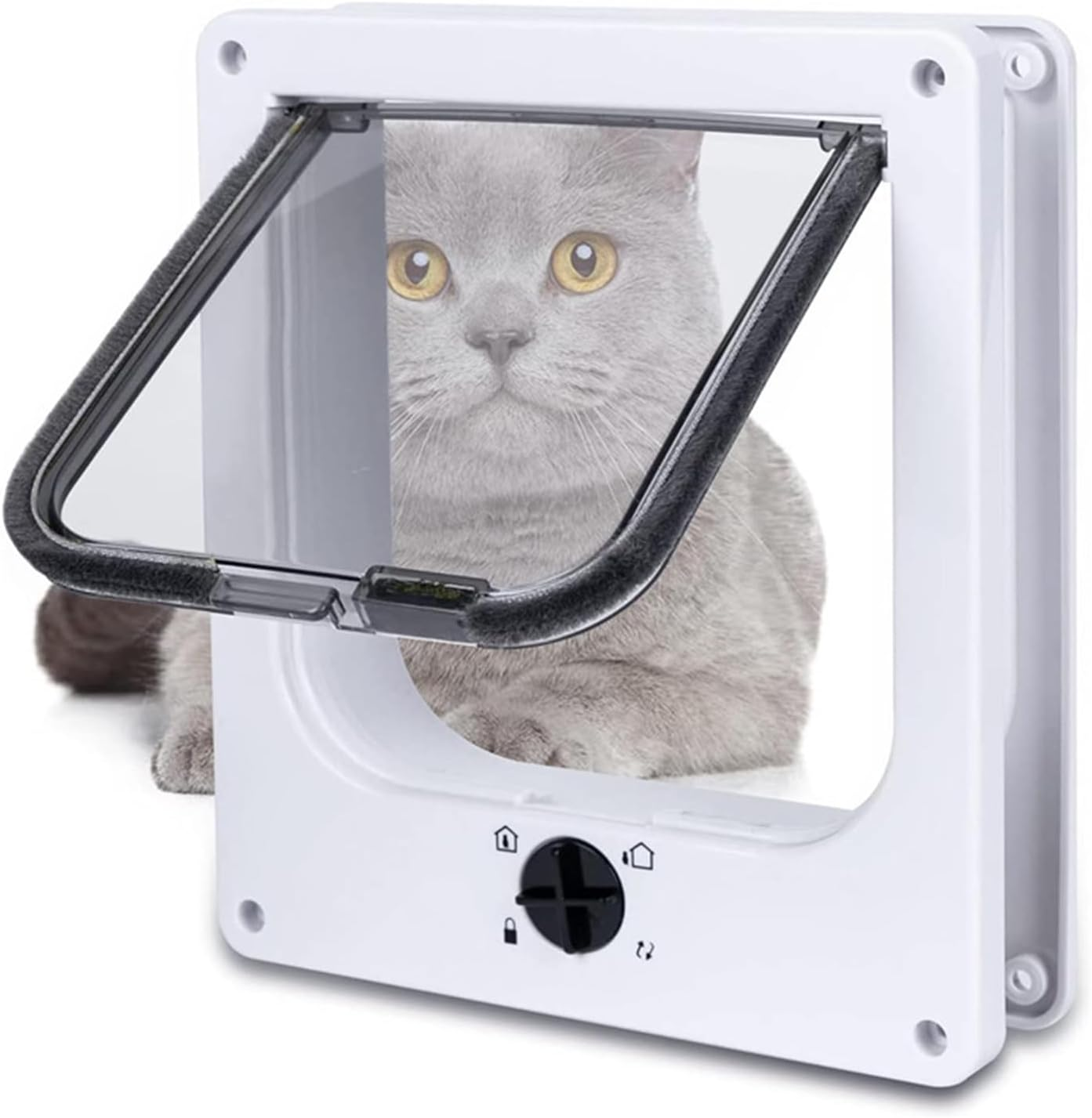LASIEYO Cat Door Interior Door, Cat Door for Window, Cat Flap Door, 4-Way Controllable, Weatherproof Pet Door, Easy Installation in Walls, Doors
