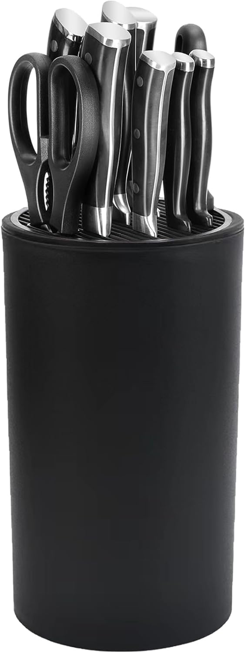 SMART PEPPER Knife Block Holder, Universal Knife Block without Knives, Unique Double-Layer Wavy Design, Black Knife Holder for Kitchen, Space Saver Knife Storage with Scissors Slot image number 3