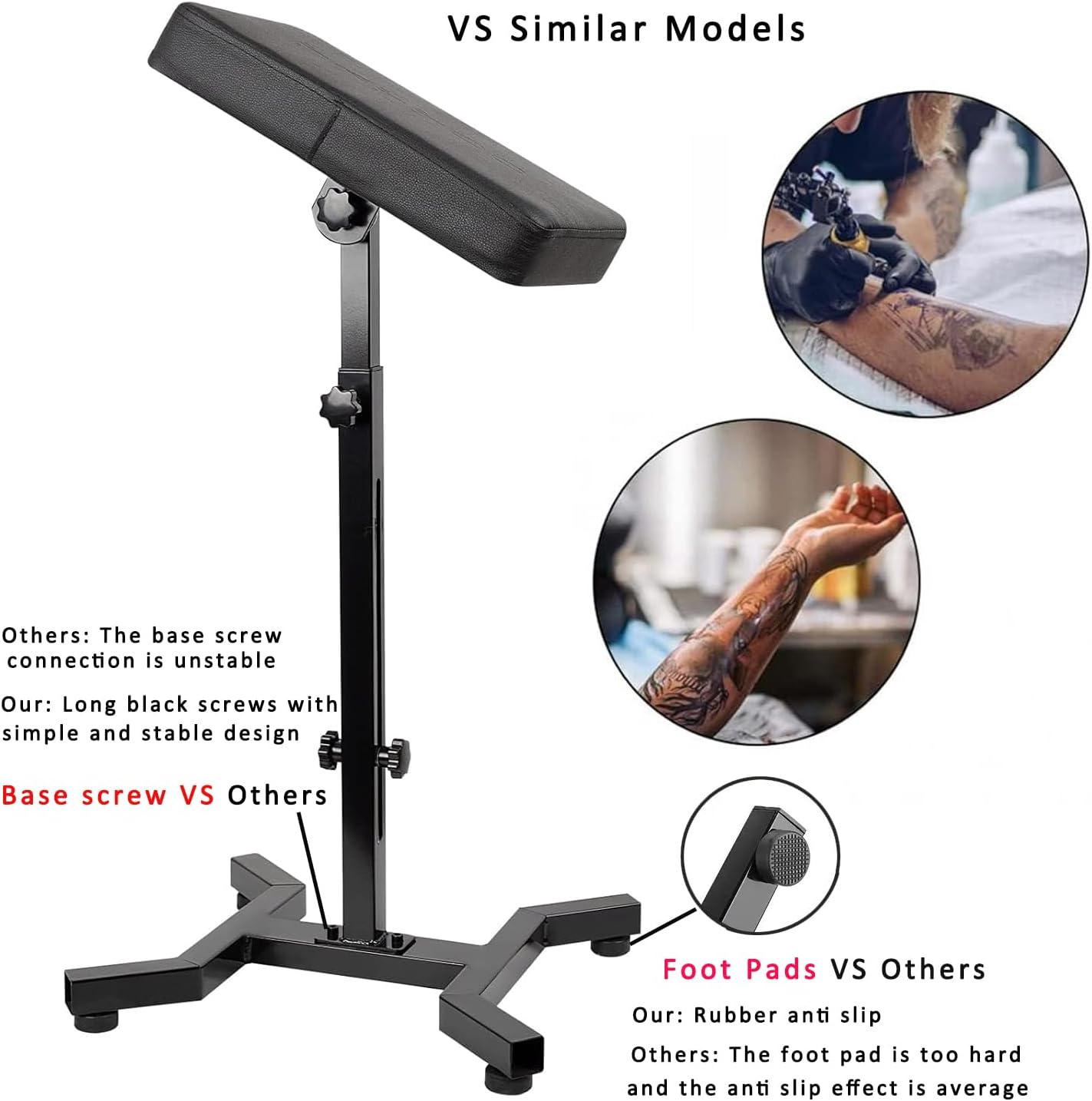Tattoo Arm Rest, Tattoo Armrest Stand, Four-Corner Base Stability Strongly, Adjustable Height, Thicken Soft Sponge Pad, Foldable Arm Rest Stand for Artist image number 5