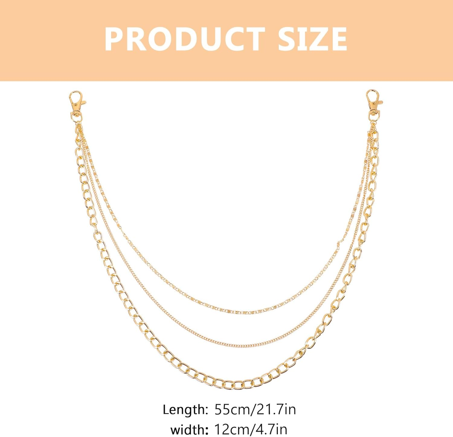 Outanaya 2Pcs Unisex Metal Pants Chain Gold Color Punk Style Wear-Resistant Hanging Chain Decorative Jeans Accessory for Men and Women Casual Pants image number 6