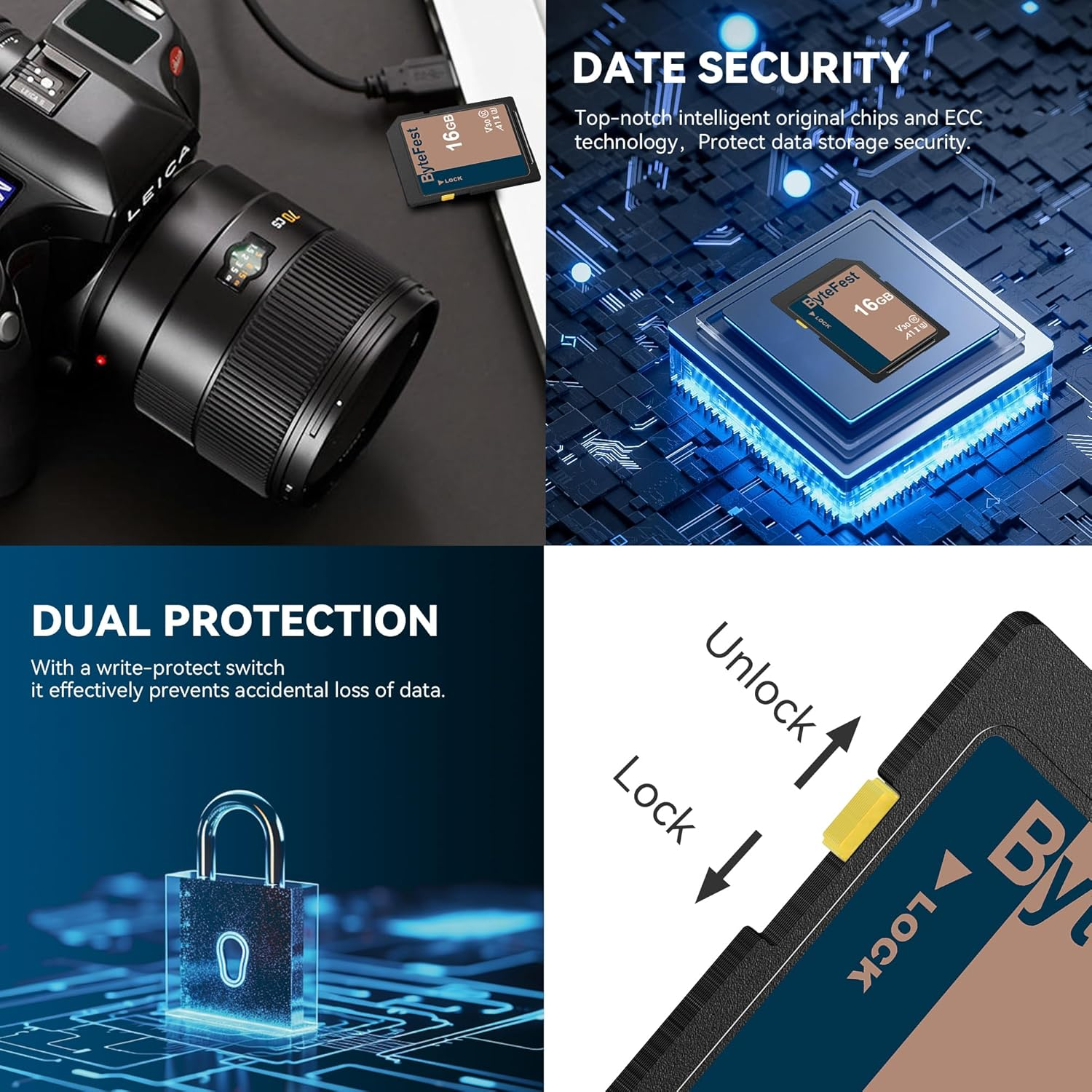 SD Card 16GB UHS-I Flash Memory Card - Class 10, U3, V30, High Speed Full HD Video SD Cards for Cameras image number 1