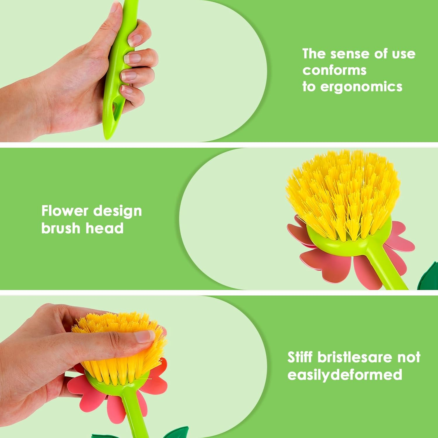 JANKOW Long Handle Flower Pot Brush, Florganic Dish Brush with Vase, Long Handle Dish Brush Kitchen, for Cleaning Pot Pan Sink Kitchen Supplies Decorative Vase (2 Pcs) (Purple/Pink) - Blue/Pink image number 6