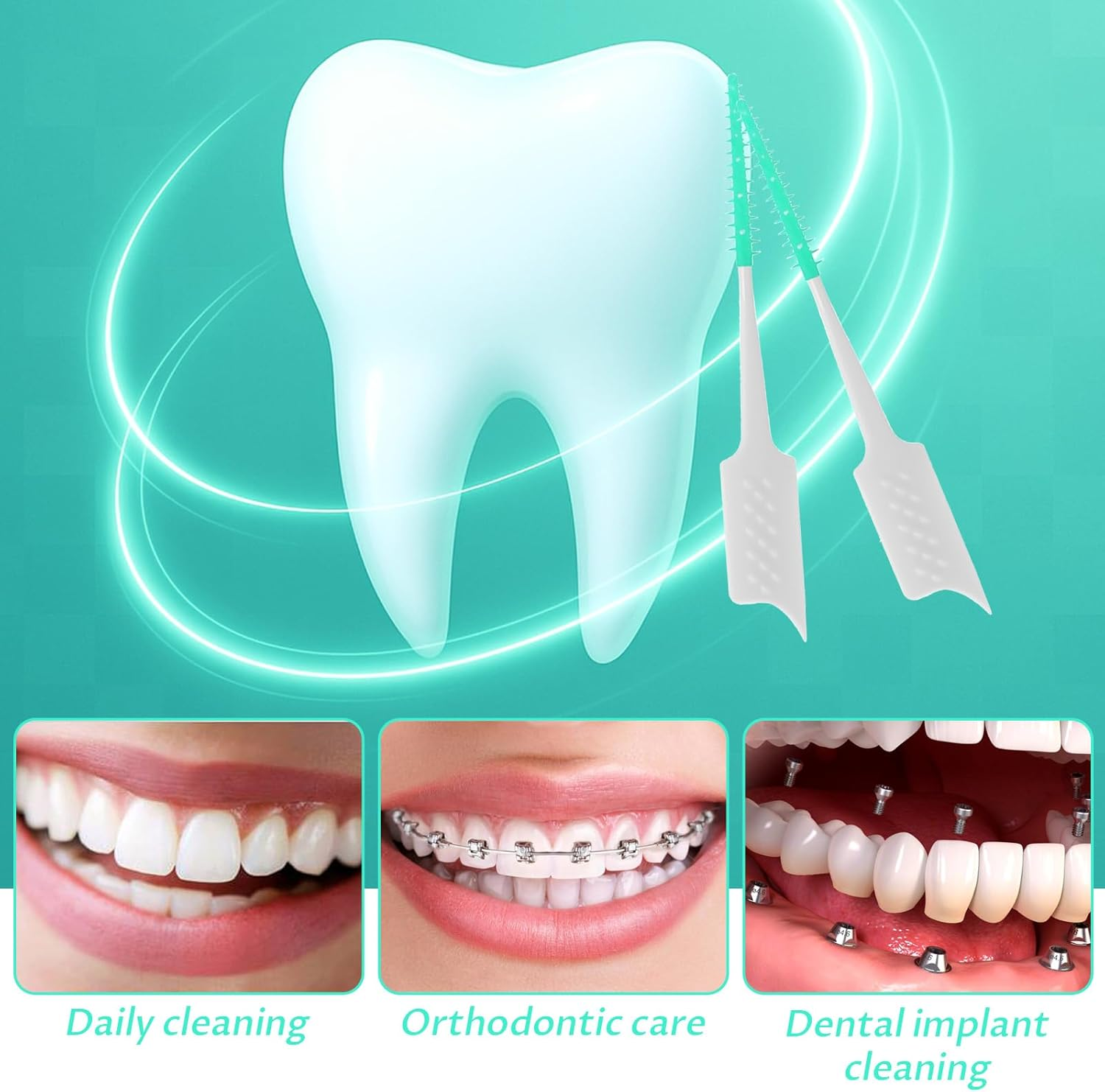 300 Pcs Dual-Use Interdental Brushes Disposable Dental Picks Soft Silicone Interdental Brush Premium Dental Floss Picks for Adults Teeth Health Cleaning Tools (Green) image number 1