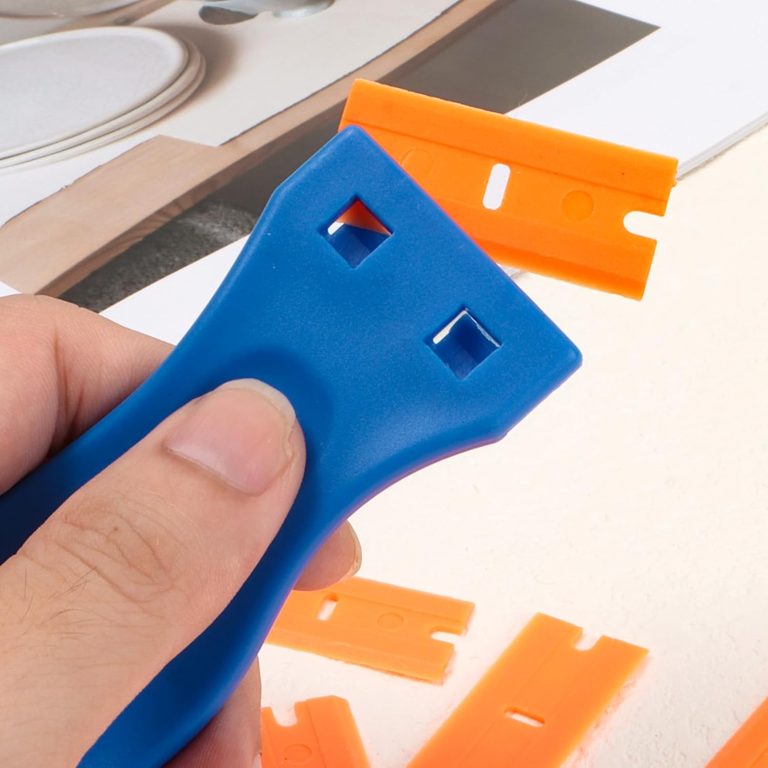 2-Plastic Scraper with 20 Extra Blades, Plastic Scraper, Scraper,Glass Scraper, Plastic Scraper Tool Set, Plastic Scraper Tool, Bench Scraper, Decal Removal Tool, Plastic Razor Blade Scraper image number 6