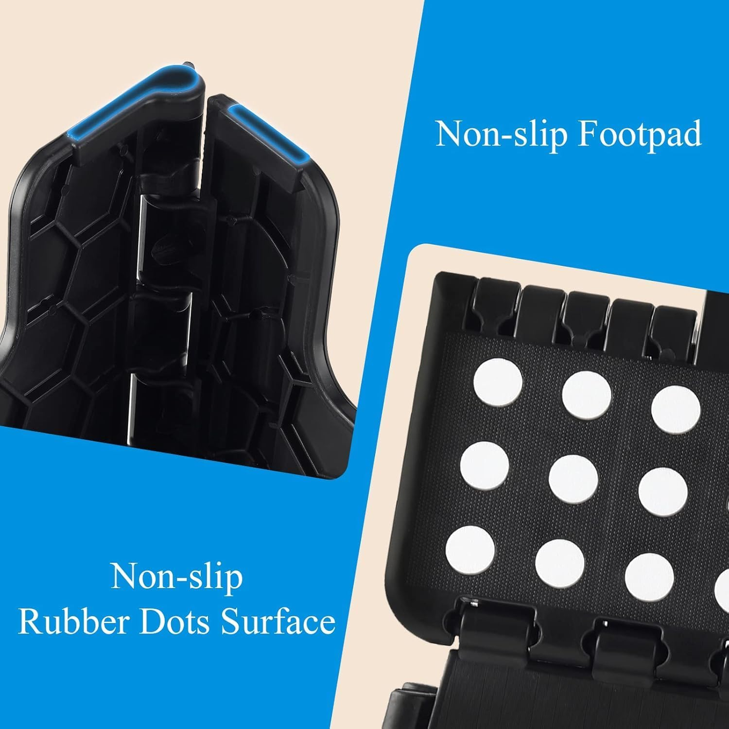 Folding Step Stool, 11 Inch Foot Stool for Kids Adults - Holds up to 330 Lbs, Lightweight Foldable Step Stool with Anti-Slip Surface, Carry Handle for Home Indoor Outdoor (Black) - Light Grey image number 5