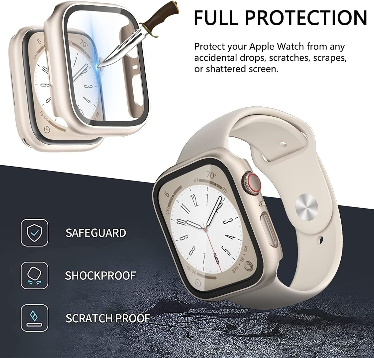 Compatible Apple Watch SE 40Mm Case, 2 Pack Hard PC Case with Tempered Glass Screen Protector for Apple Watch SE, Iwatch Series 6/5/4 Protective Cover 40Mm - Starlight image number 4