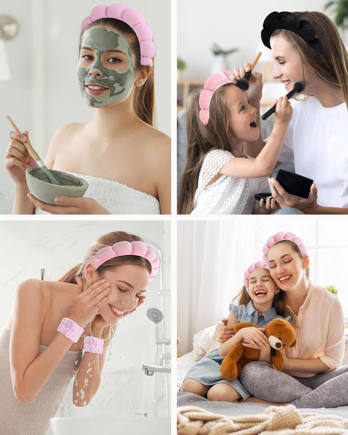 TPZORJX Sponge Headband Bracelet Sets for Washing Face Makeup Headbands for Women Girls Skin Care Removal Spa Yoga Sports Shower Headband Terry Towel Fabric Hair Band - Pink image number 1