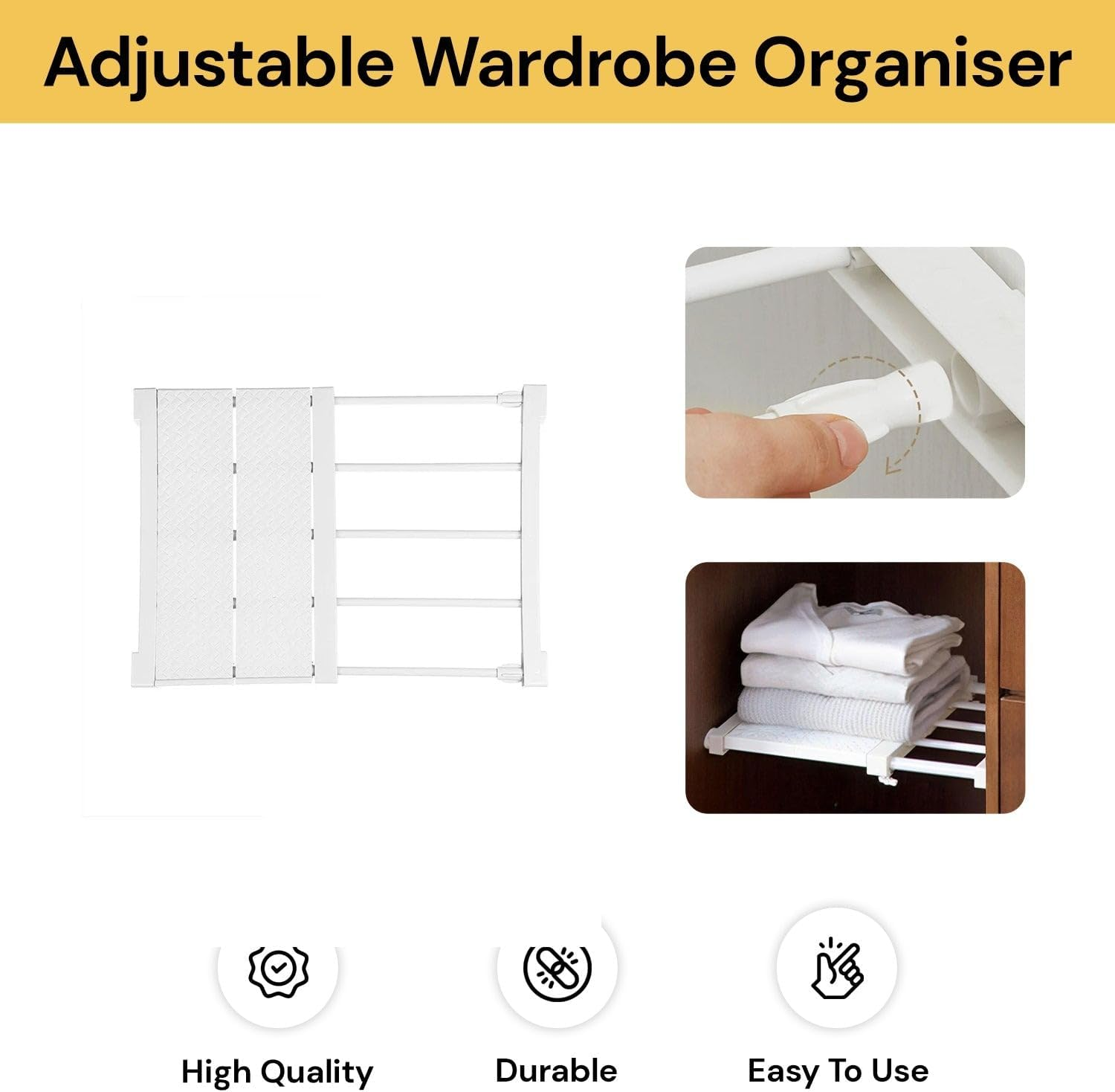 EZONEDEAL Adjustable Shelf Closet Storage Rack Organizer, Expandable Closet Shelf Space Saver Racks for Kitchen Cupboard Wardrobe Kitchen Adjustable Storage Rack (30-40Cm Length/ 24Cm Wide, White) image number 1