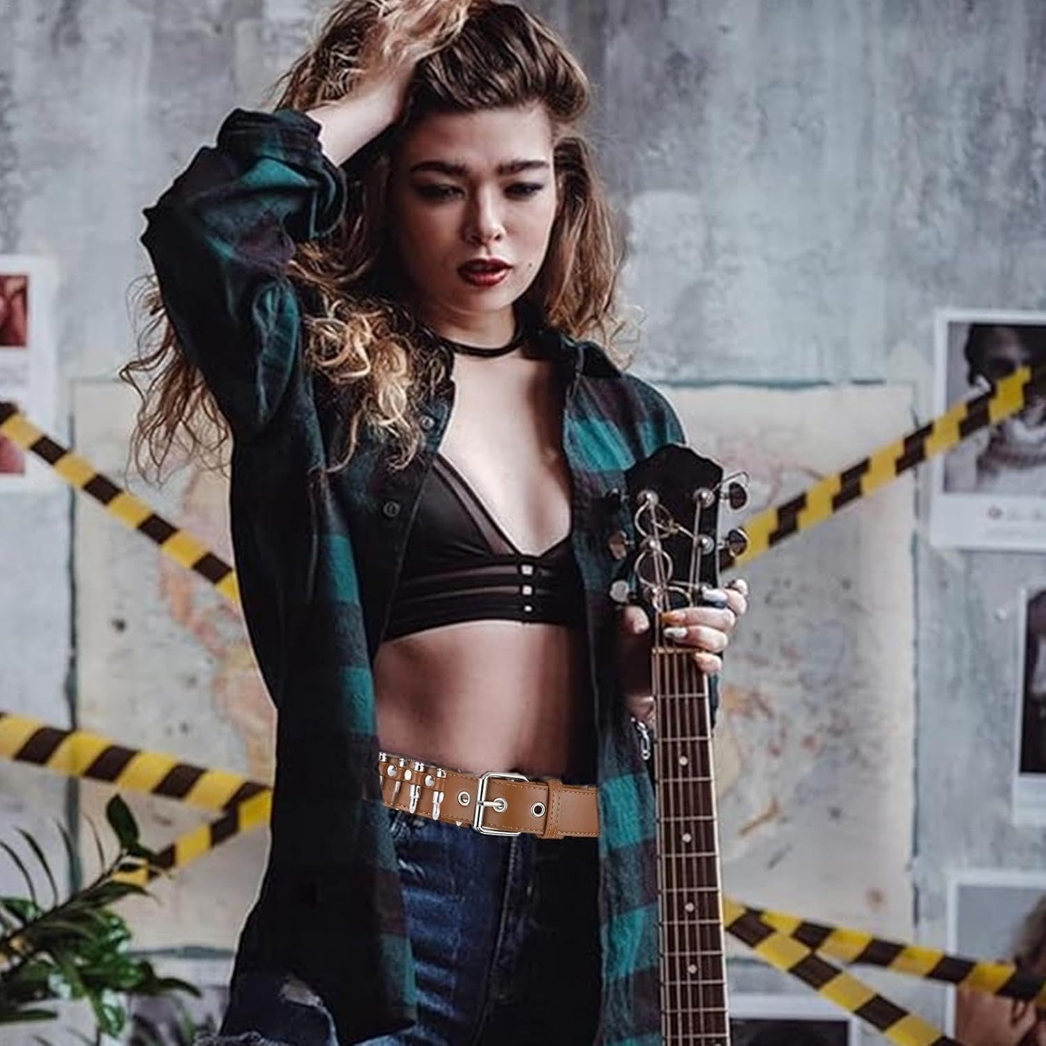 Rronnoy PU Leather Punk Belt for Women - PU Leather Black Women'S Waist Belt | Soft Feel Leather Punk Waist Belt for Party, Nightclub, Daily Wear, and Dating - Camel image number 4