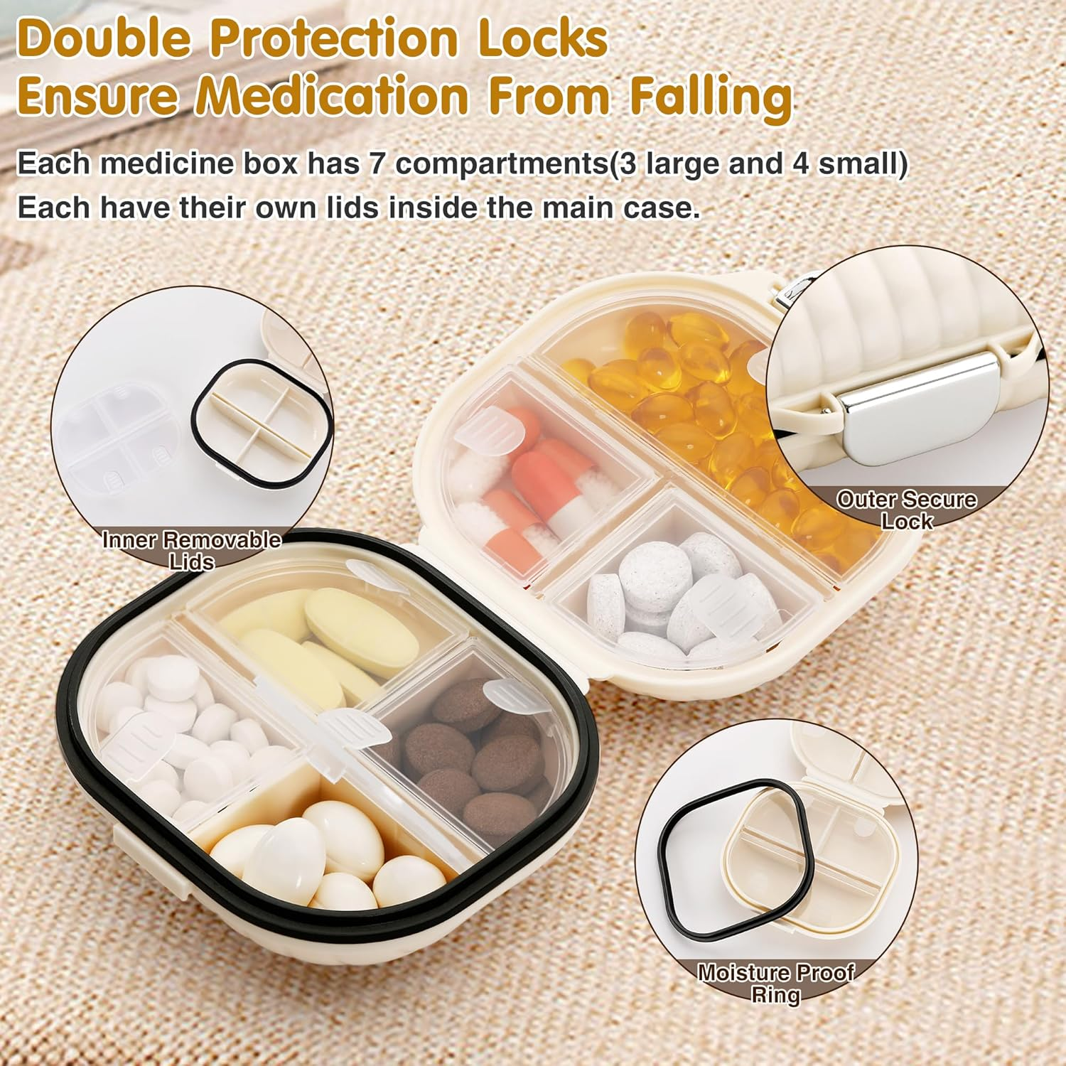Zannaki Pill Case Portable Small Weekly Travel Pill Organizer, Cute Moisture Proof Pill Box Holder for Pocket Purse Bag, Daily Mini Pocket Pharmacy Medicine Container for Vitamin, Fish Oil, Supplement