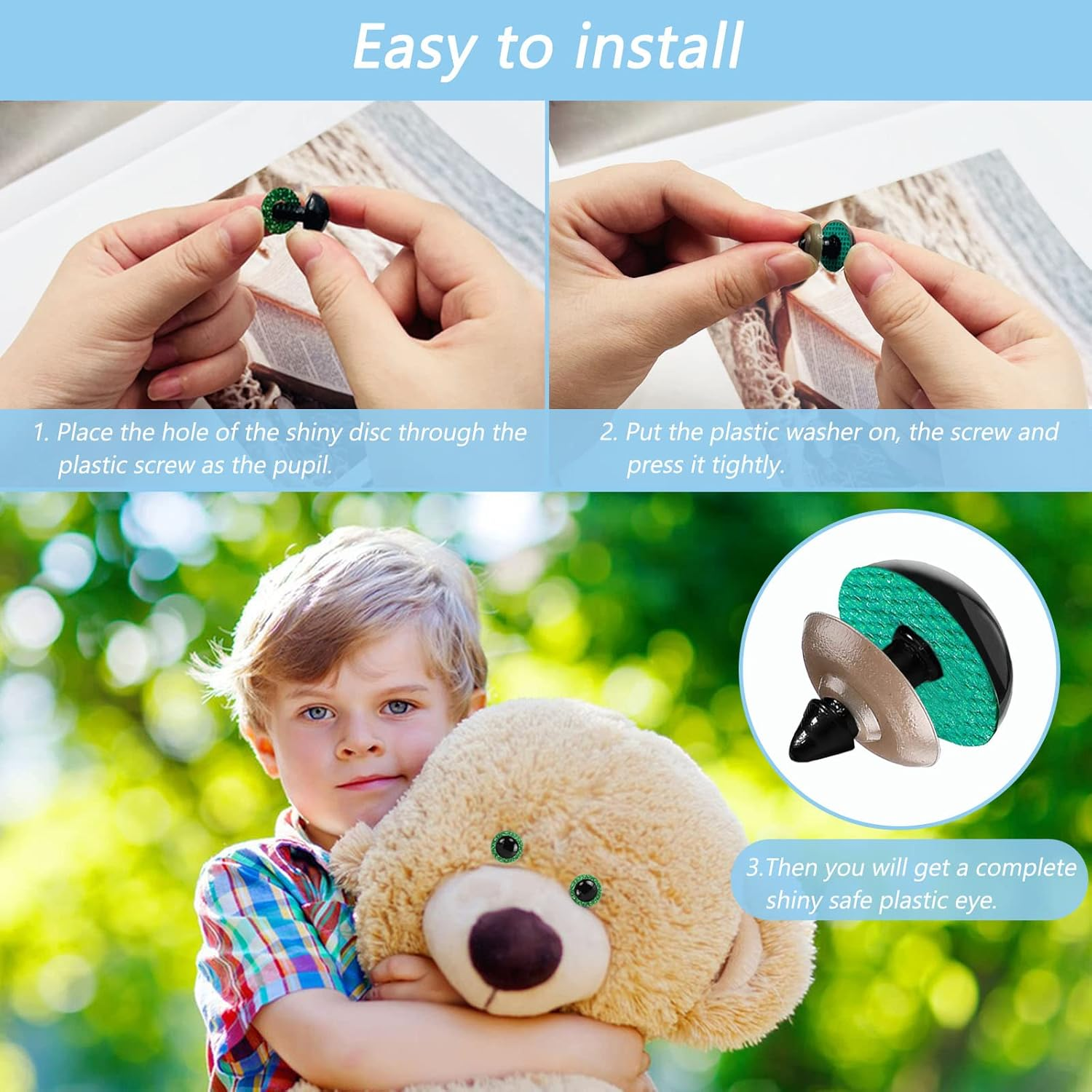 70 Pieces Large Safety Eyes, Sourceton Animal Glitter Plastic Eyes for DIY of Puppet, Bear, Crafts Doll Making Supplies (7 Color, Each 10) image number 2