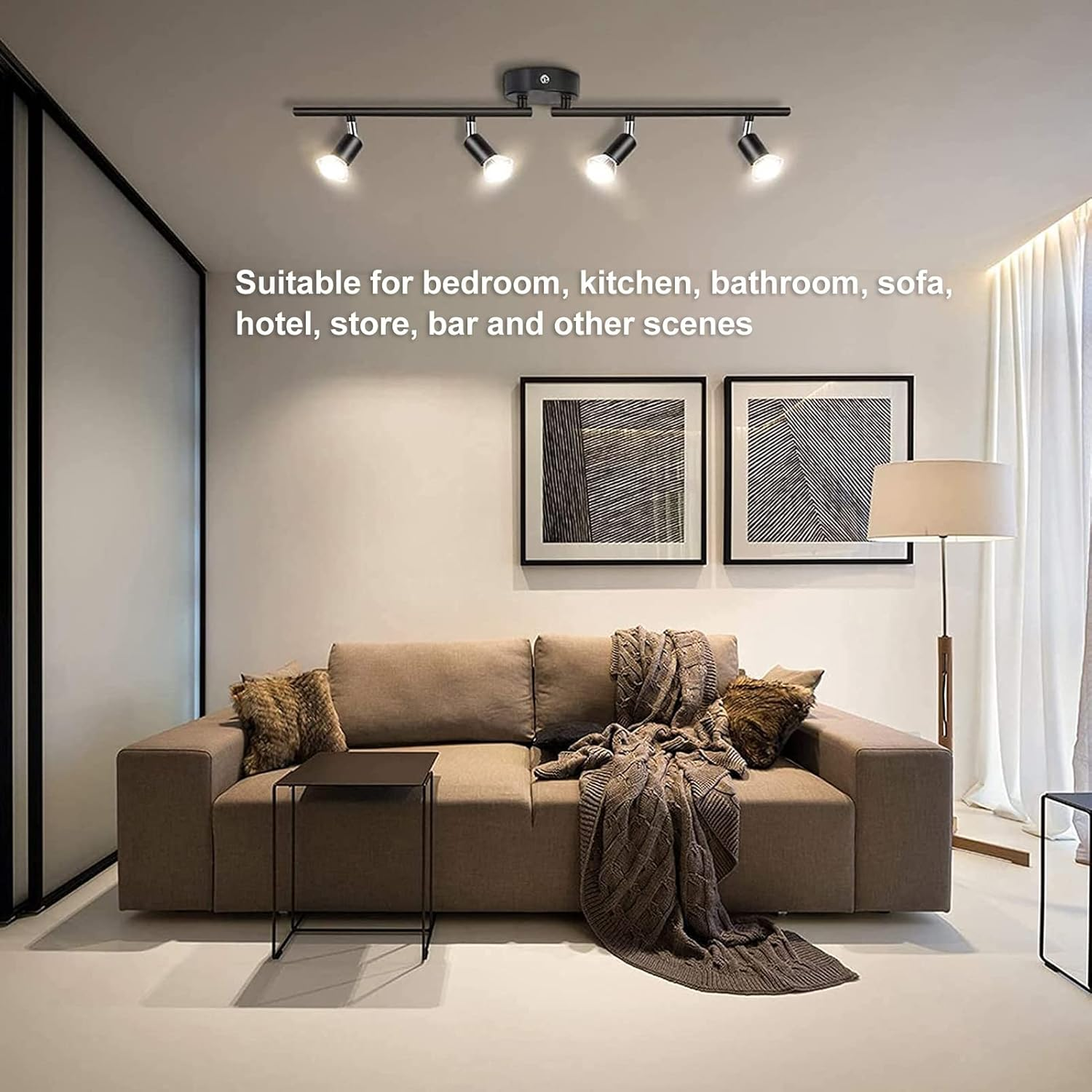 Tracking Lights Ceiling LED 4 60W Adjustable Angle Foldable Matte Black 4 Light Tracking Lighting for Bedroom Hotel image number 1