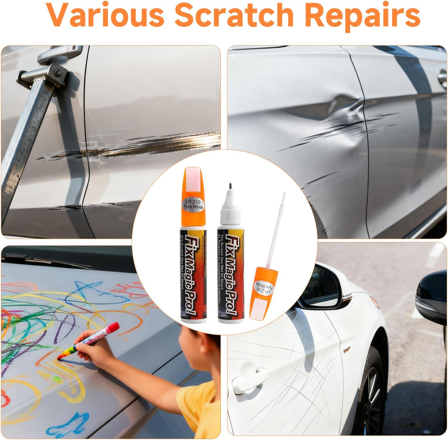 White Car Touch up Paint Pen, 12Ml 2-In-1 Scratch Repair Pen with Alloy Tip & Brush and Colour Match Cap, Quick Fix for Minor Scratches on Vehicle Paintwork Car Scratch Remover Pen image number 1