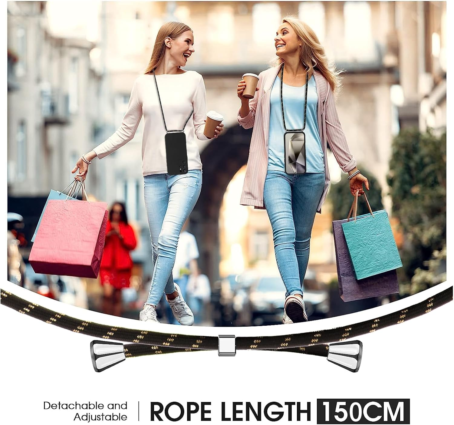 Vauki Mobile Phone Strap Case for Samsung Galaxy S25 Ultra with Strap, Mobile Phone Case with Cord, Soft Silicone TPU Shockproof Bumper with Chain for Hanging for Samsung S25 Ultra, Lanyard Black image number 2