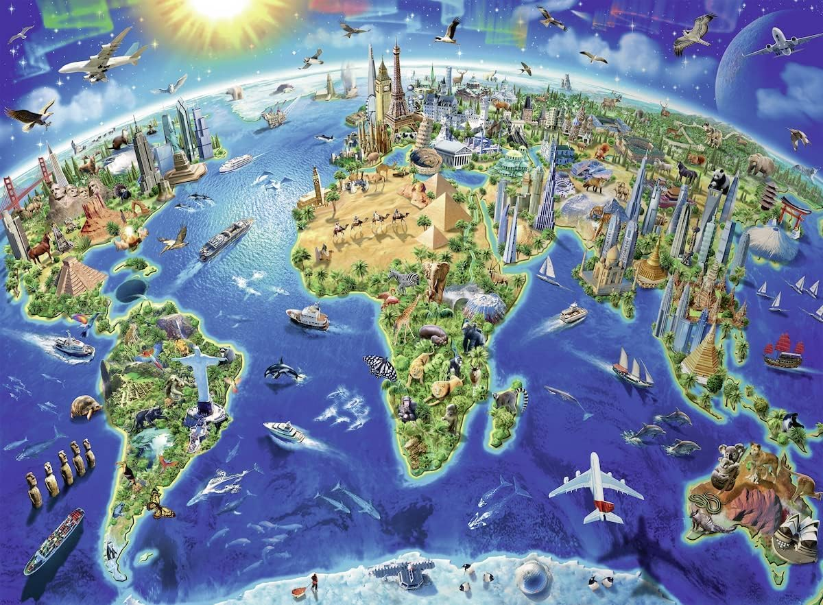 Ravensburger - World Landmarks Map 300-Piece Jigsaw Puzzle for Teens & Adults, Educational Global Landmarks Puzzle image number 4