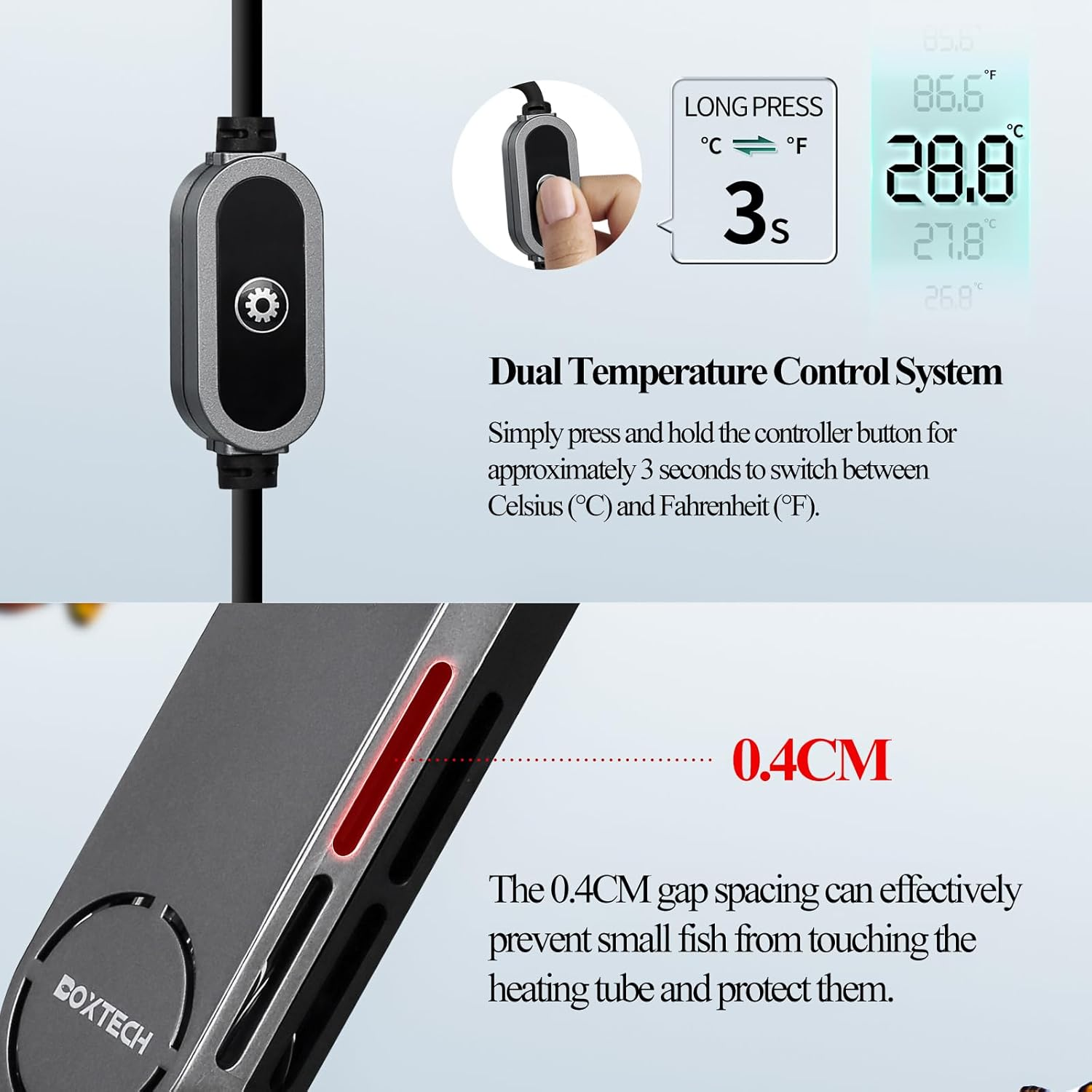 Boxtech Aquarium Heater 50W, Aquarium Heating Submersible, Automatic Aquarium Thermostat with External Temperature Controller for 10-40L Aquariums Fish and Turtles image number 5