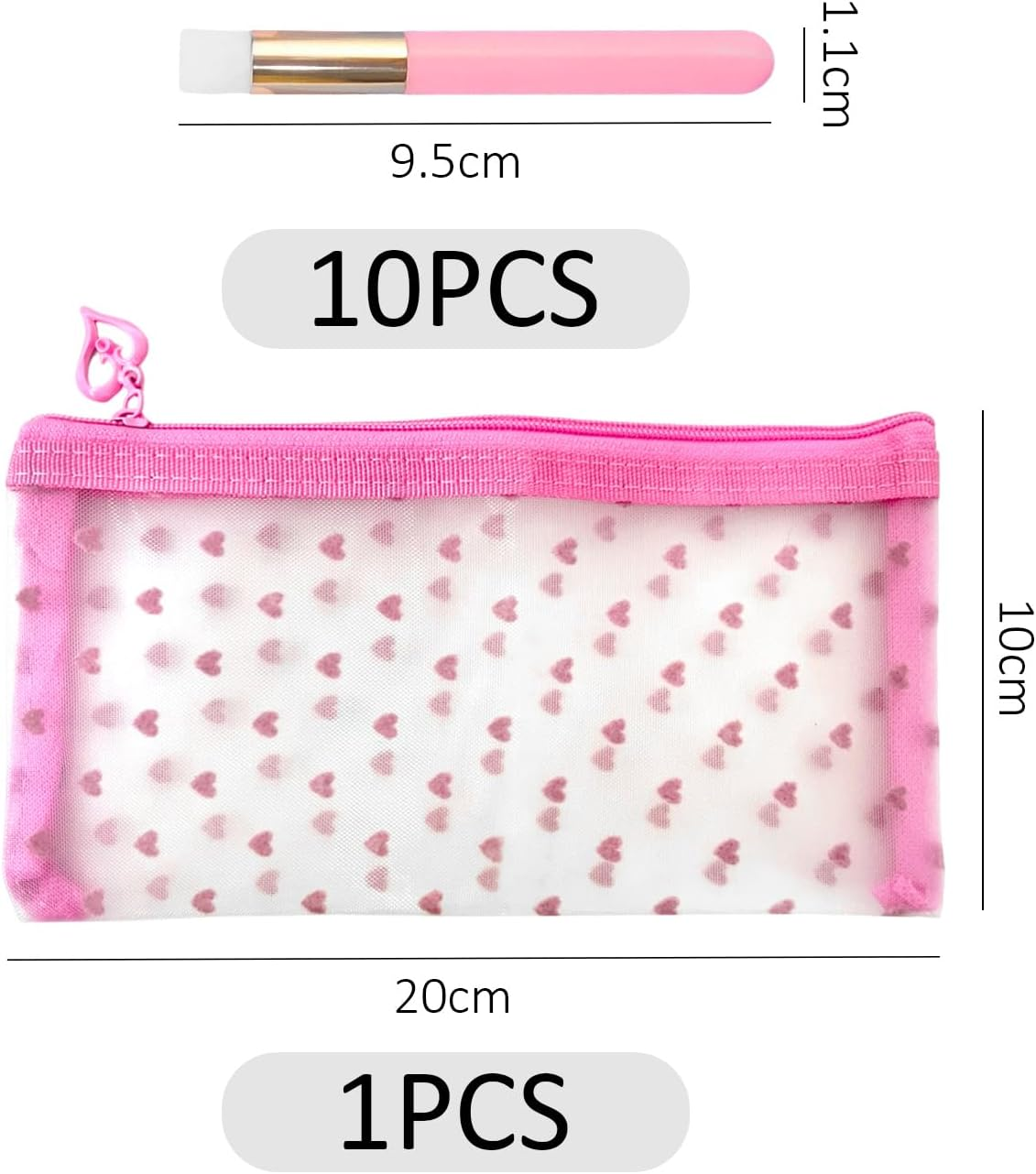 Pack of 10 Pink Multifunctional Brushes, 1 X Pink Cosmetic Bag, Storage Bag for Outdoor Travel, Hotel Toiletry Bag, Transparent Mesh Bag, Face Washing Tool image number 2