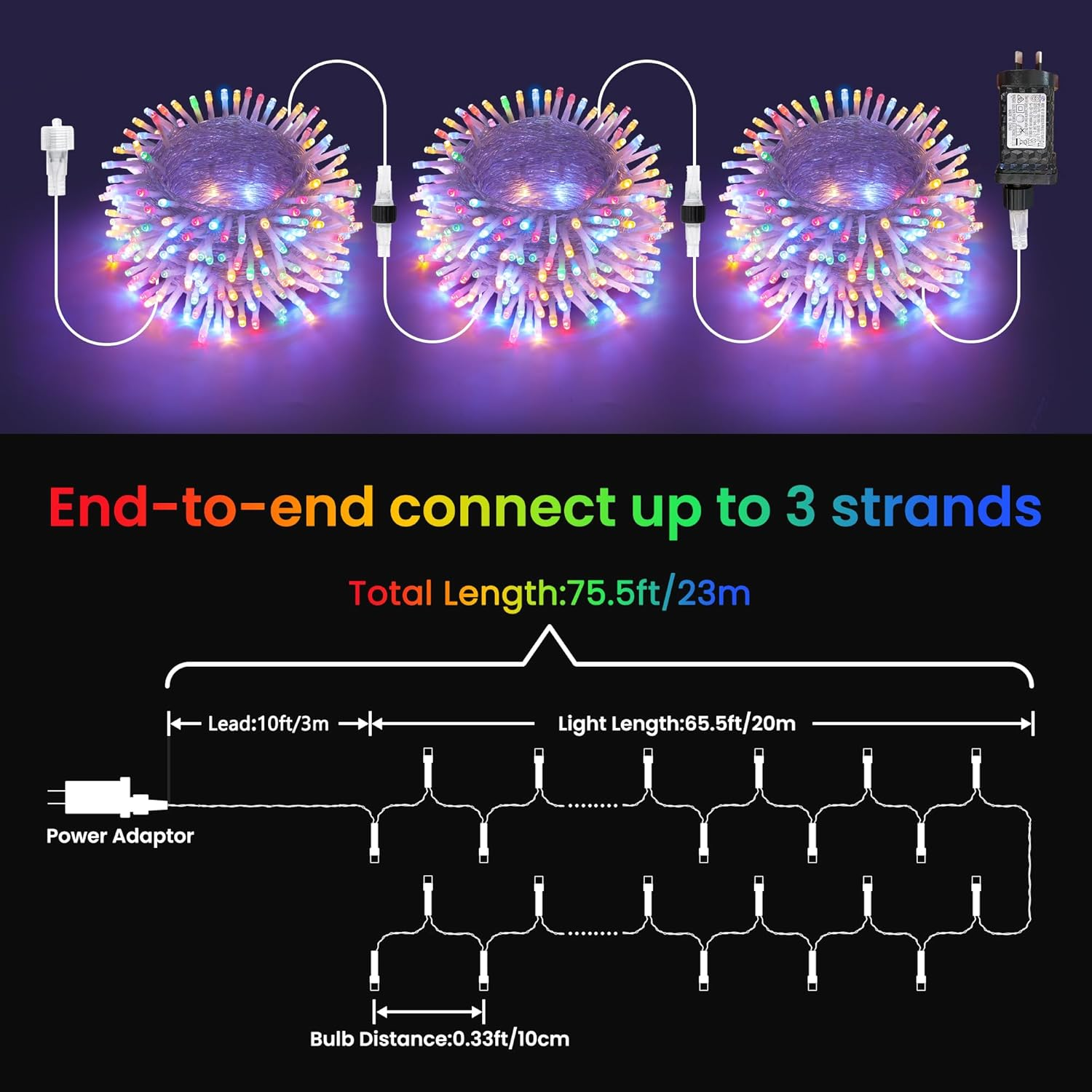 Toodour 20M/200 LED Christmas Lights Indoor Outdoor, 8 Modes Multicolor Fairy Lights, SAA Approved Transparent Wire Led Lights String - Christmas String Lights for Tree Home Garden Party Xmas Decor image number 1