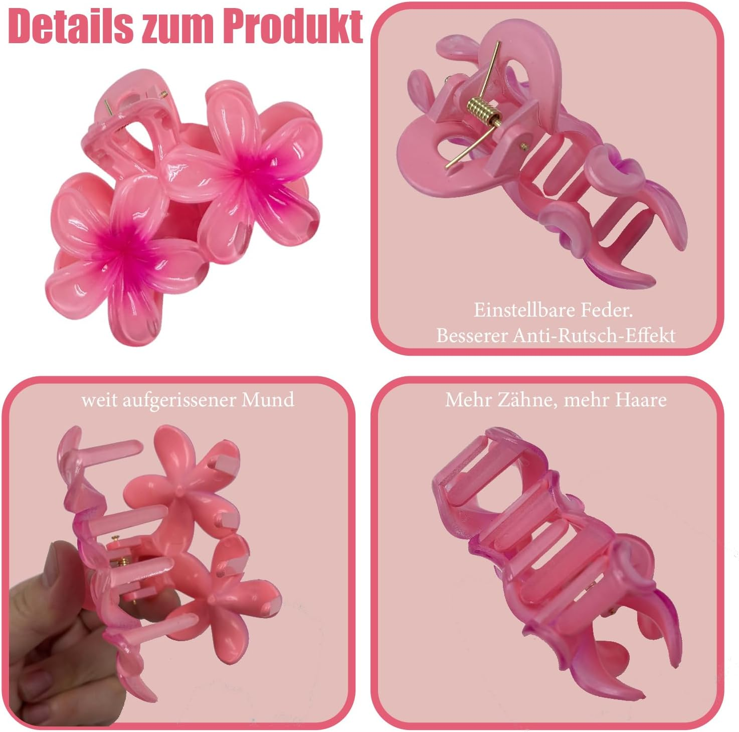 Esshogo Pack of 6 Flower Hair Clips, Hawaii Hair Clips, Women'S Non-Slip Hair Clip, Cute, Colourful Flowers, Hair Accessories, Women, Large Claw Clips for Thick Hair, Flower Hair Clip image number 3