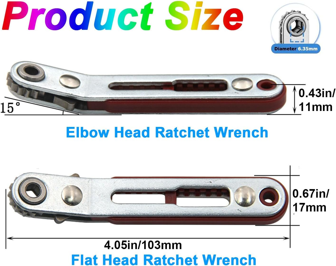 Mtxorvix 2Pcs Mini Ratchet Wrench Set, 1/4 Inch Drive Ratcheting Screwdriver Wrenches Elbow Head & Flat Head High Torque Offset Reversible Drive Handle for 1/4" Hex Shank Drill/Screwdriver Bits image number 5