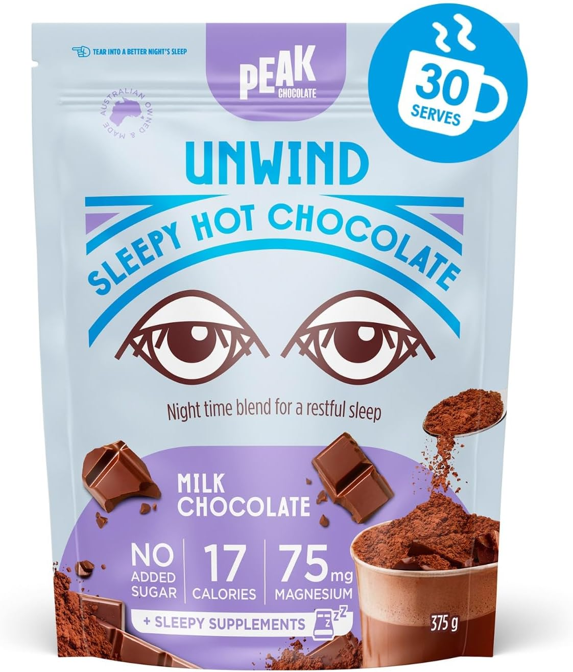 Peak Unwind Hot Chocolate Powder with Magnesium, Natural Sleep Aid - Sugar Free Milk Chocolate - Chamomile & Sleep Hot Chocolate, Keto-Friendly - 30 Servings image number 4