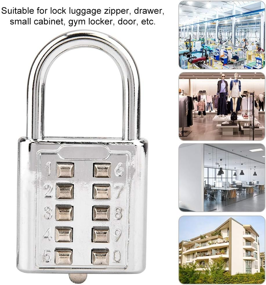 Padlock, Lock Tactile Button Combination Padlock, 10 Button Combination Padlock, 10 Digit Push Button Combination Padlock, 5 Locking Mechanism Bit Key Lock for Luggage, Cabinet image number 1